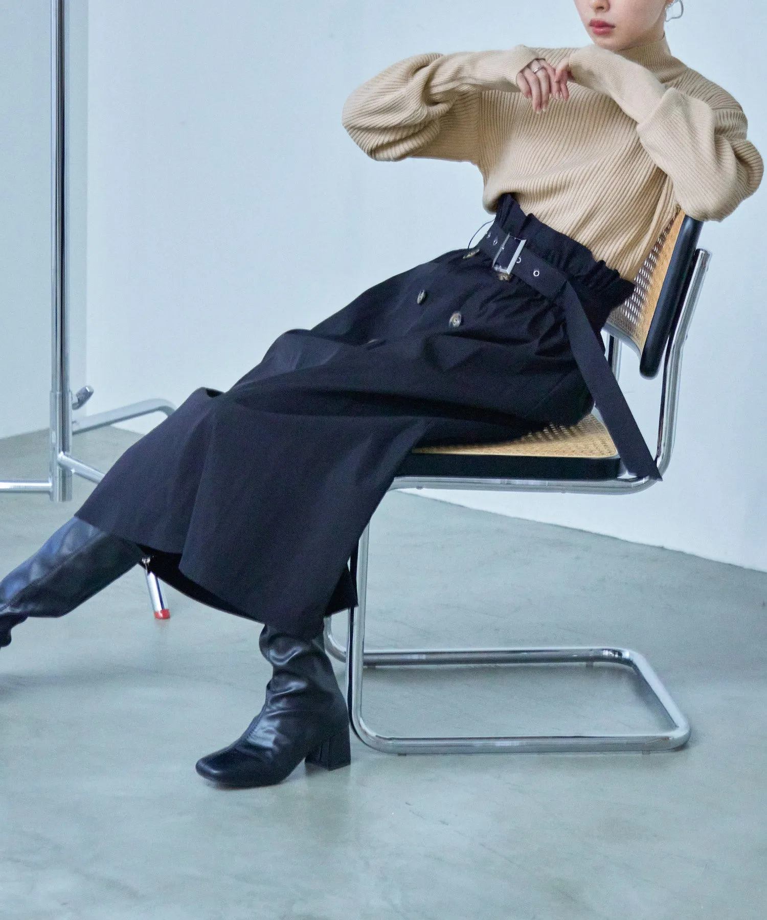 High Neck Rib Knit Pullover