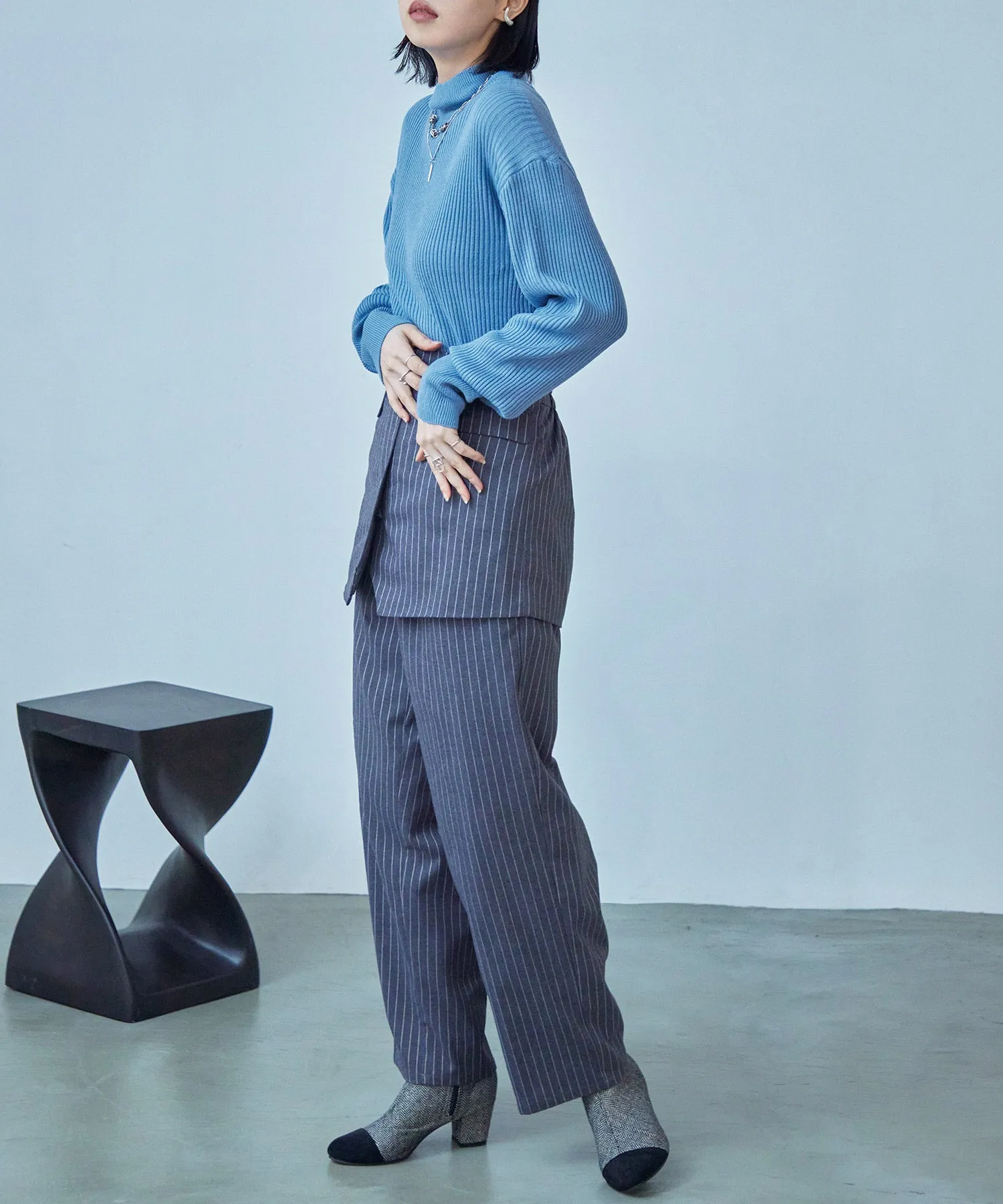 High Neck Rib Knit Pullover