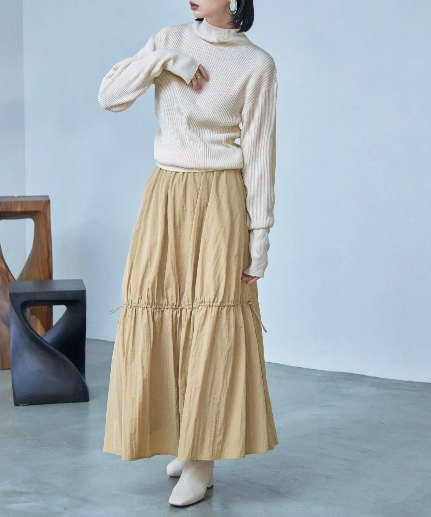 High Neck Rib Knit Pullover