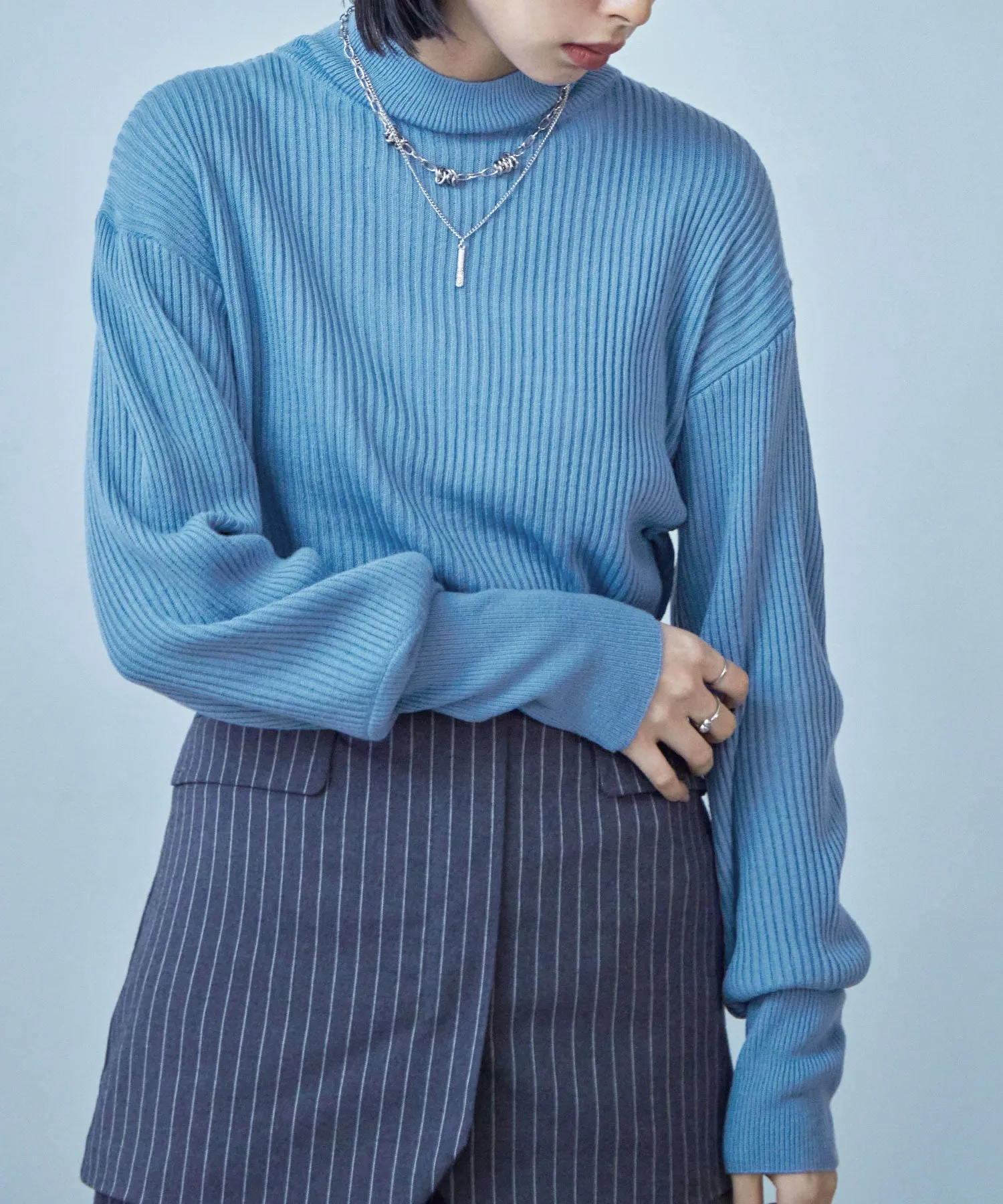 High Neck Rib Knit Pullover