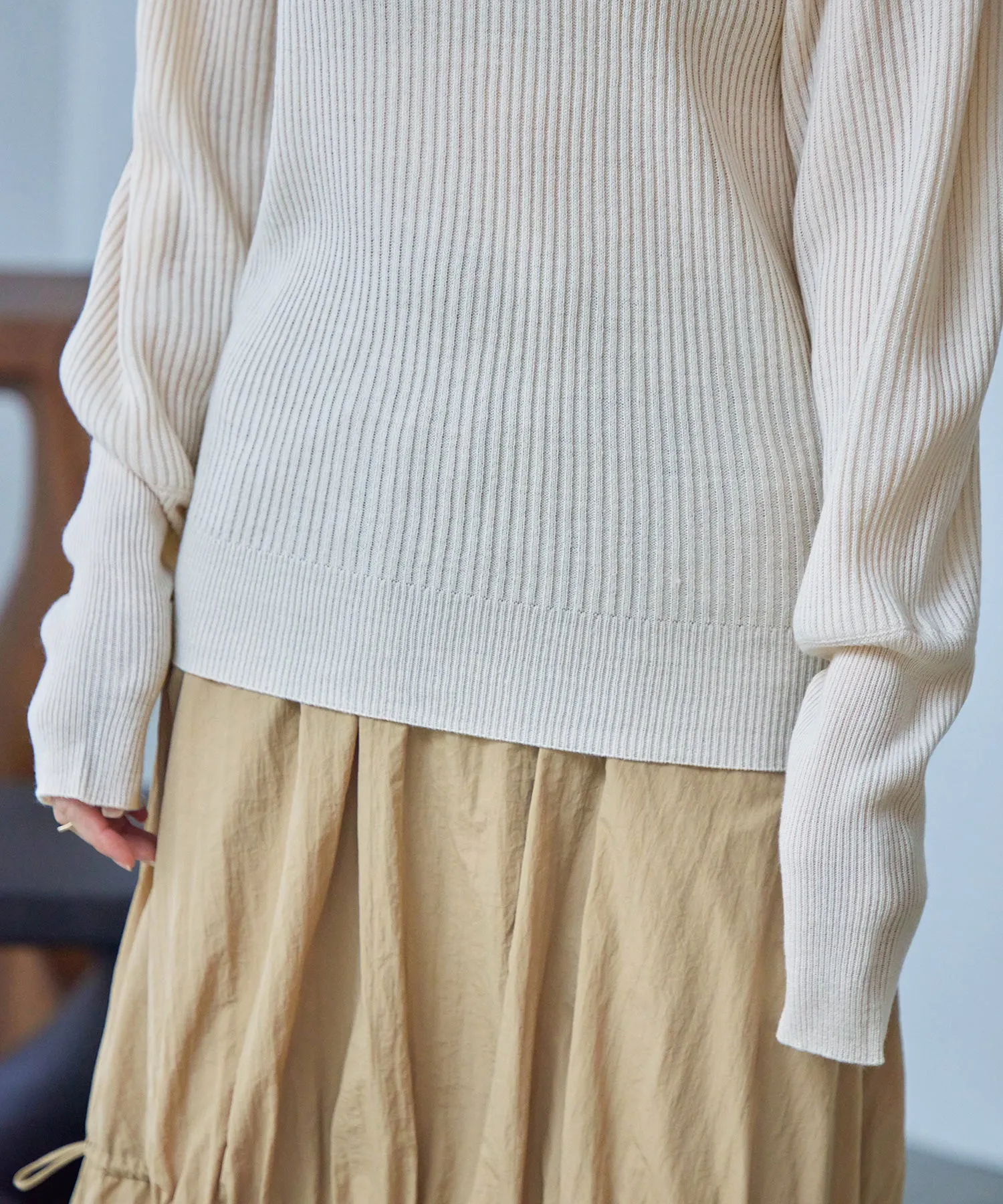 High Neck Rib Knit Pullover