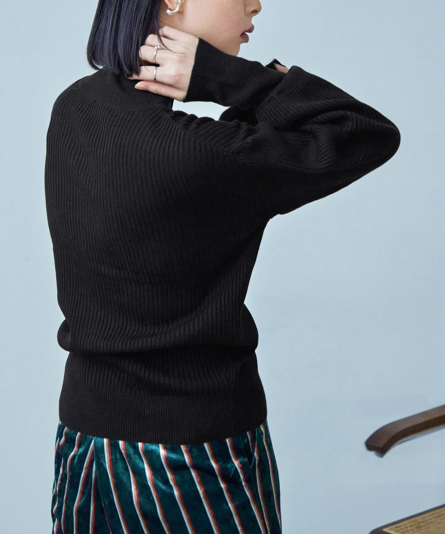 High Neck Rib Knit Pullover