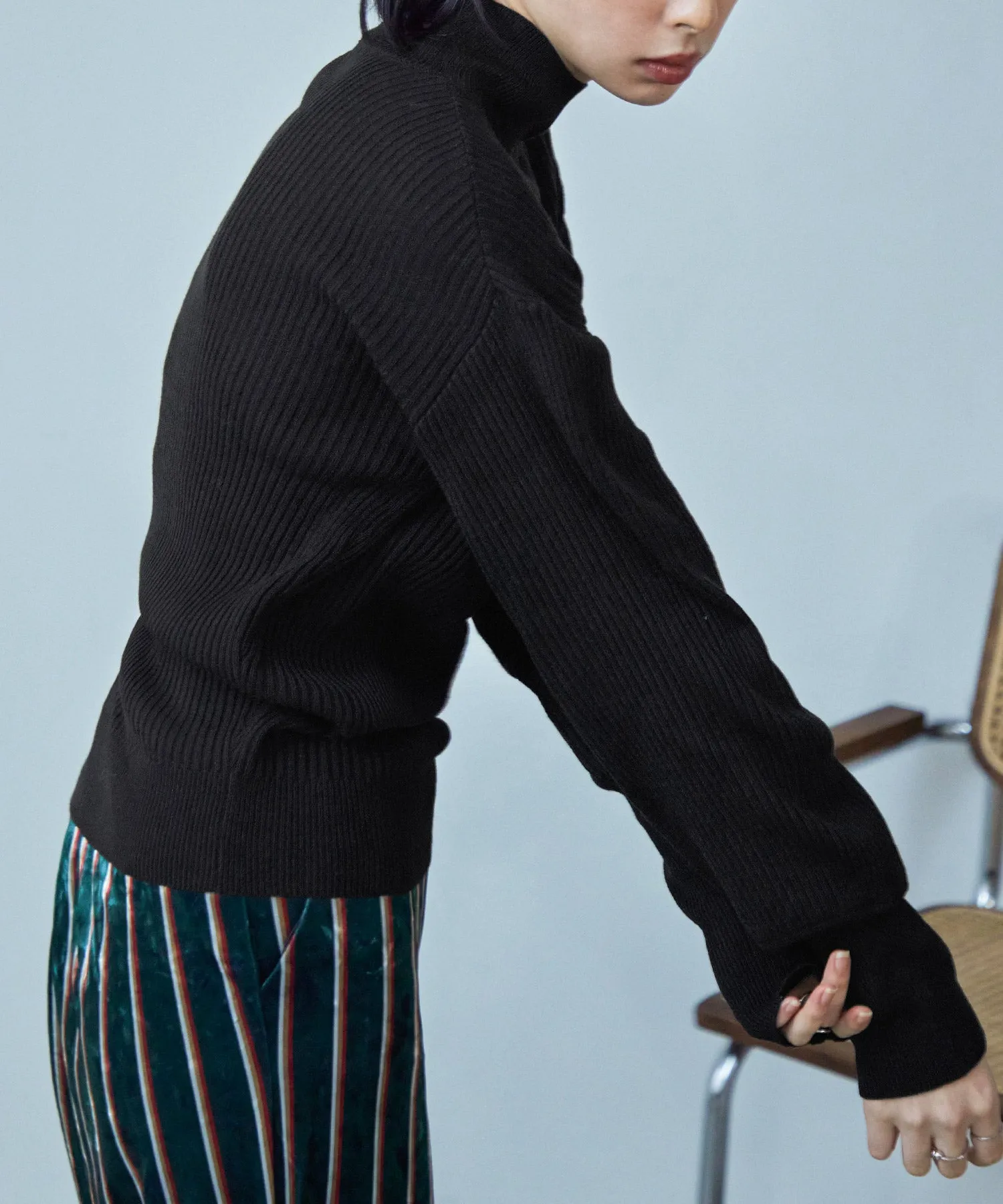 High Neck Rib Knit Pullover