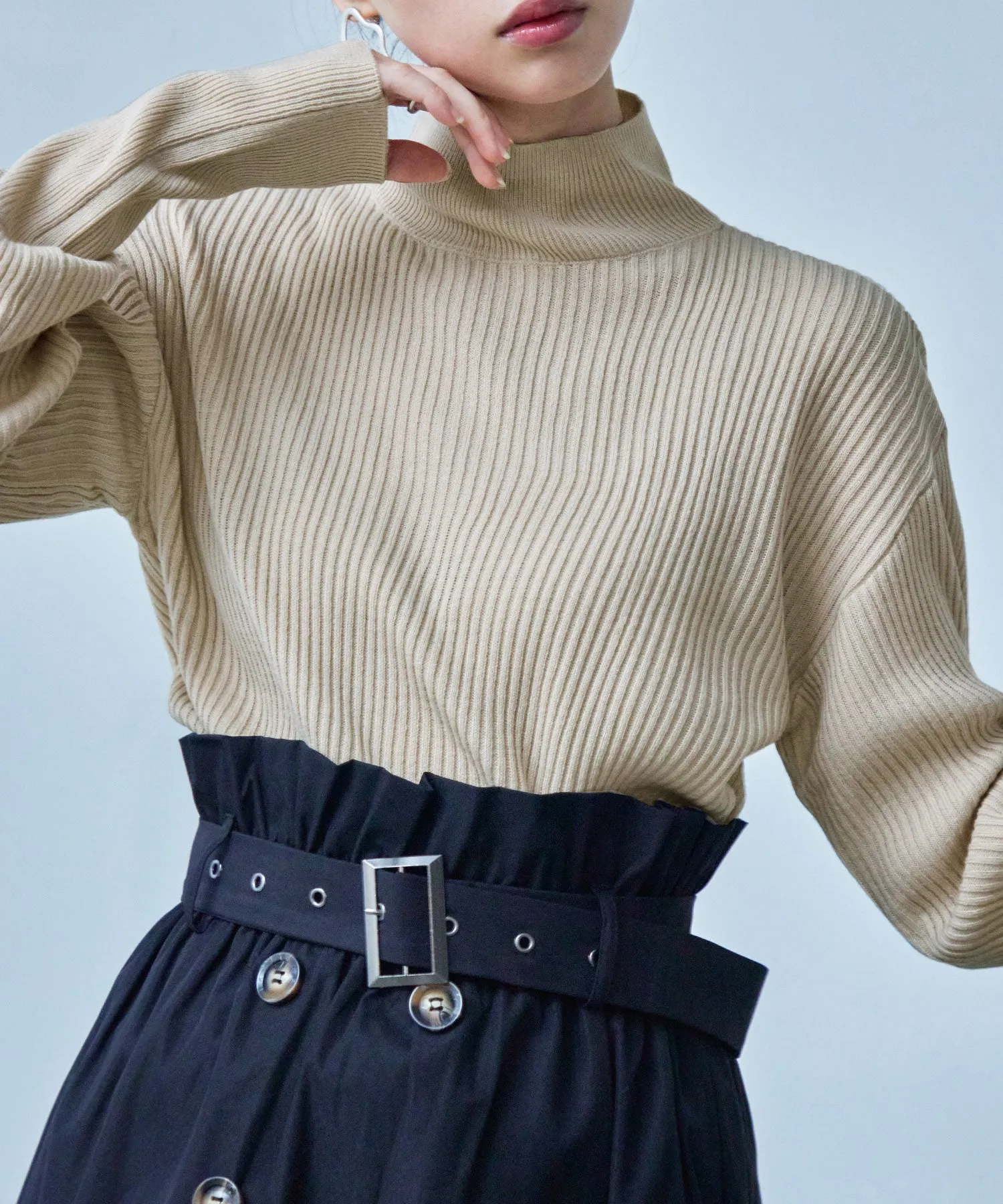 High Neck Rib Knit Pullover