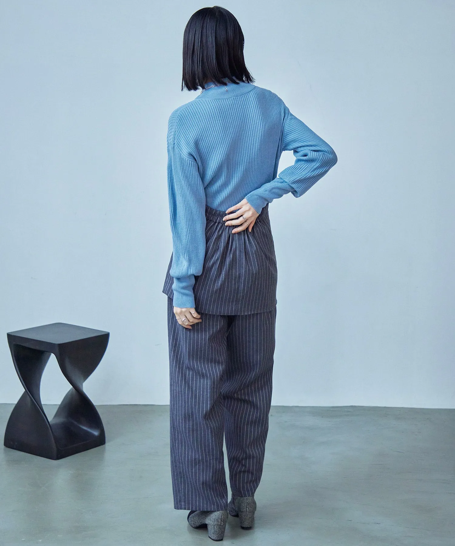 High Neck Rib Knit Pullover