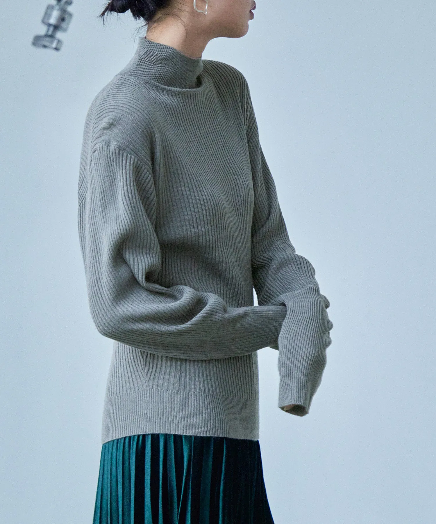 High Neck Rib Knit Pullover