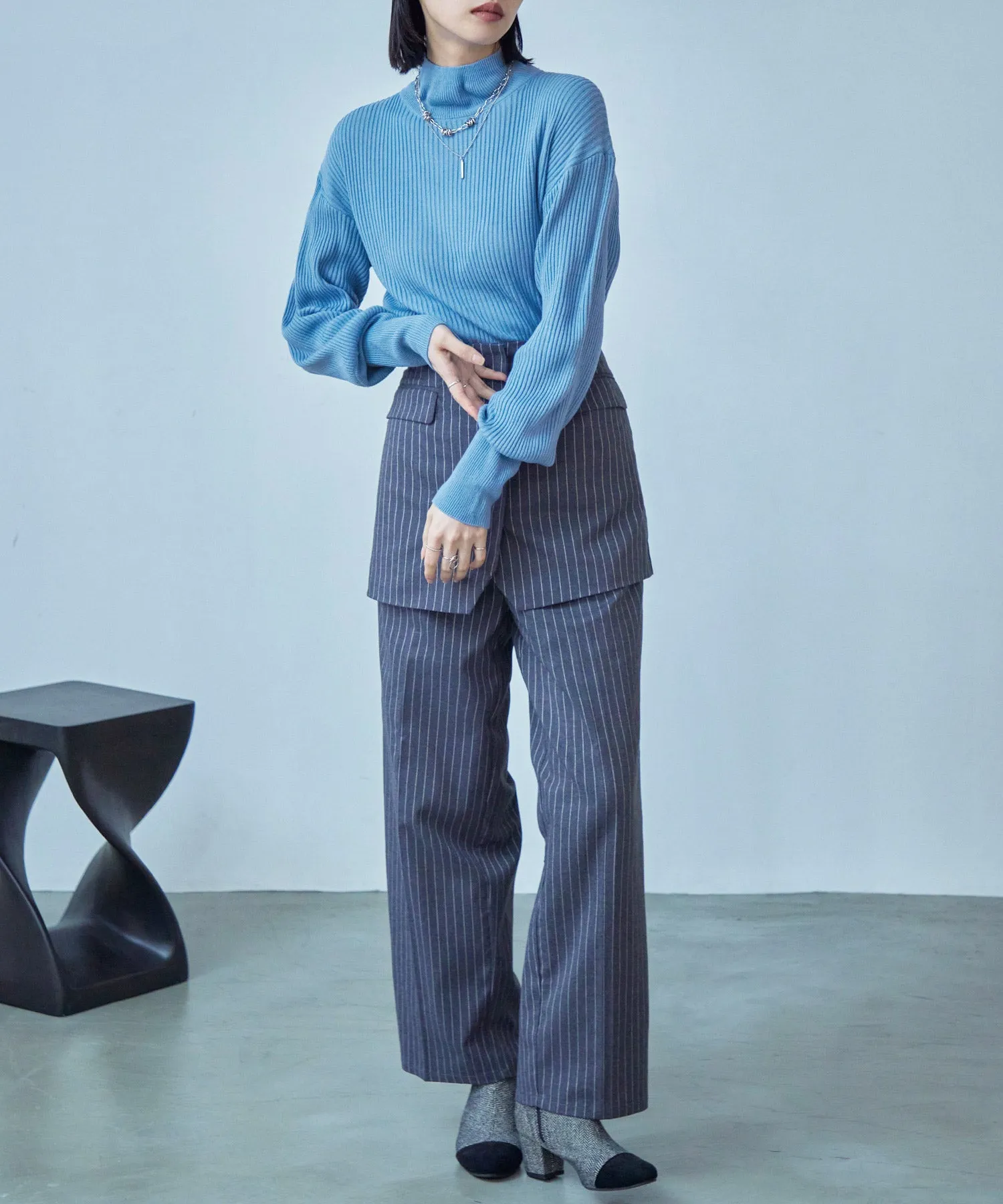 High Neck Rib Knit Pullover