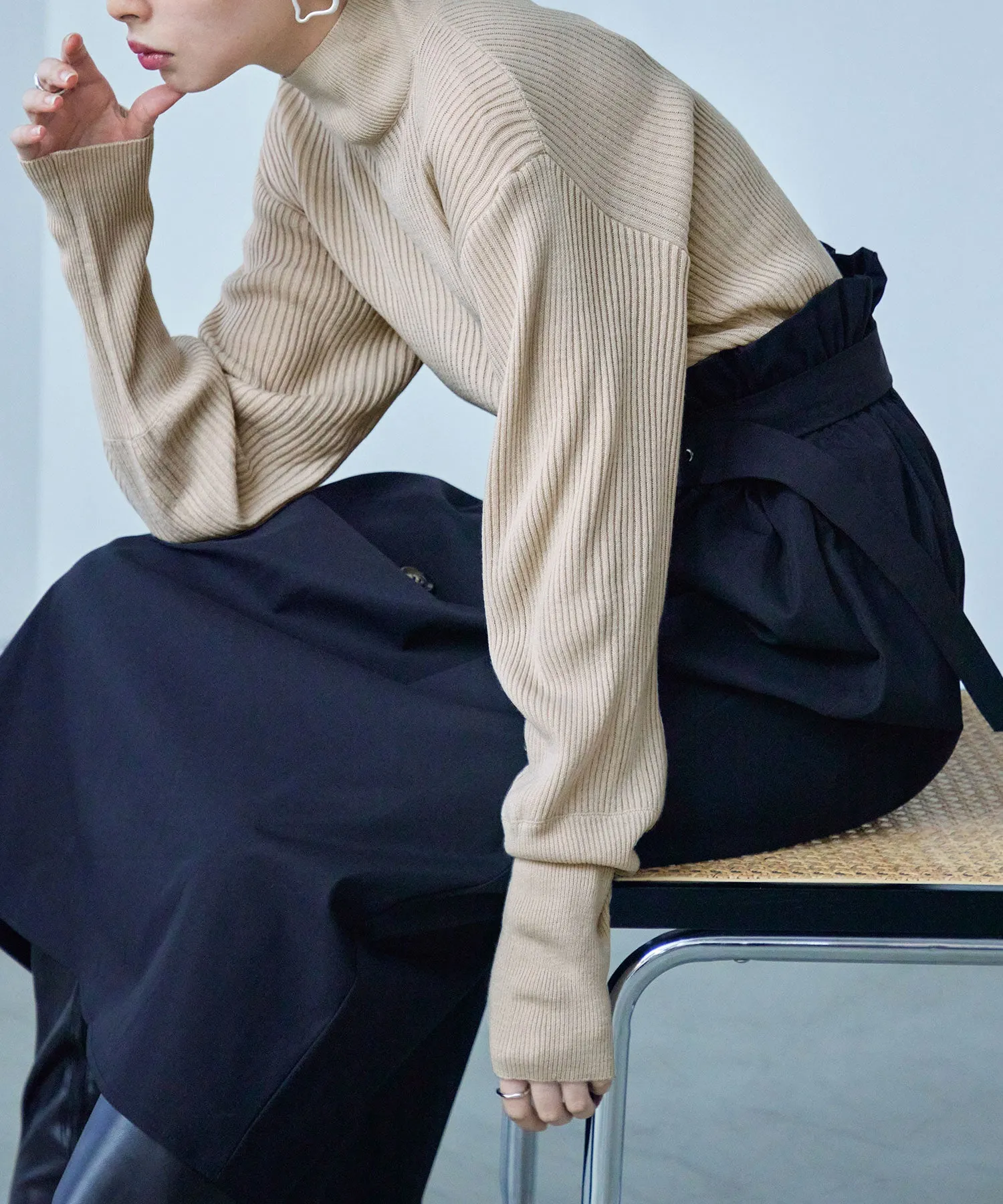 High Neck Rib Knit Pullover