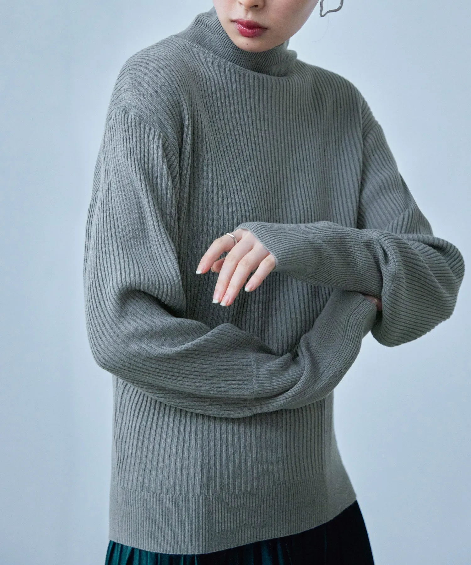 High Neck Rib Knit Pullover