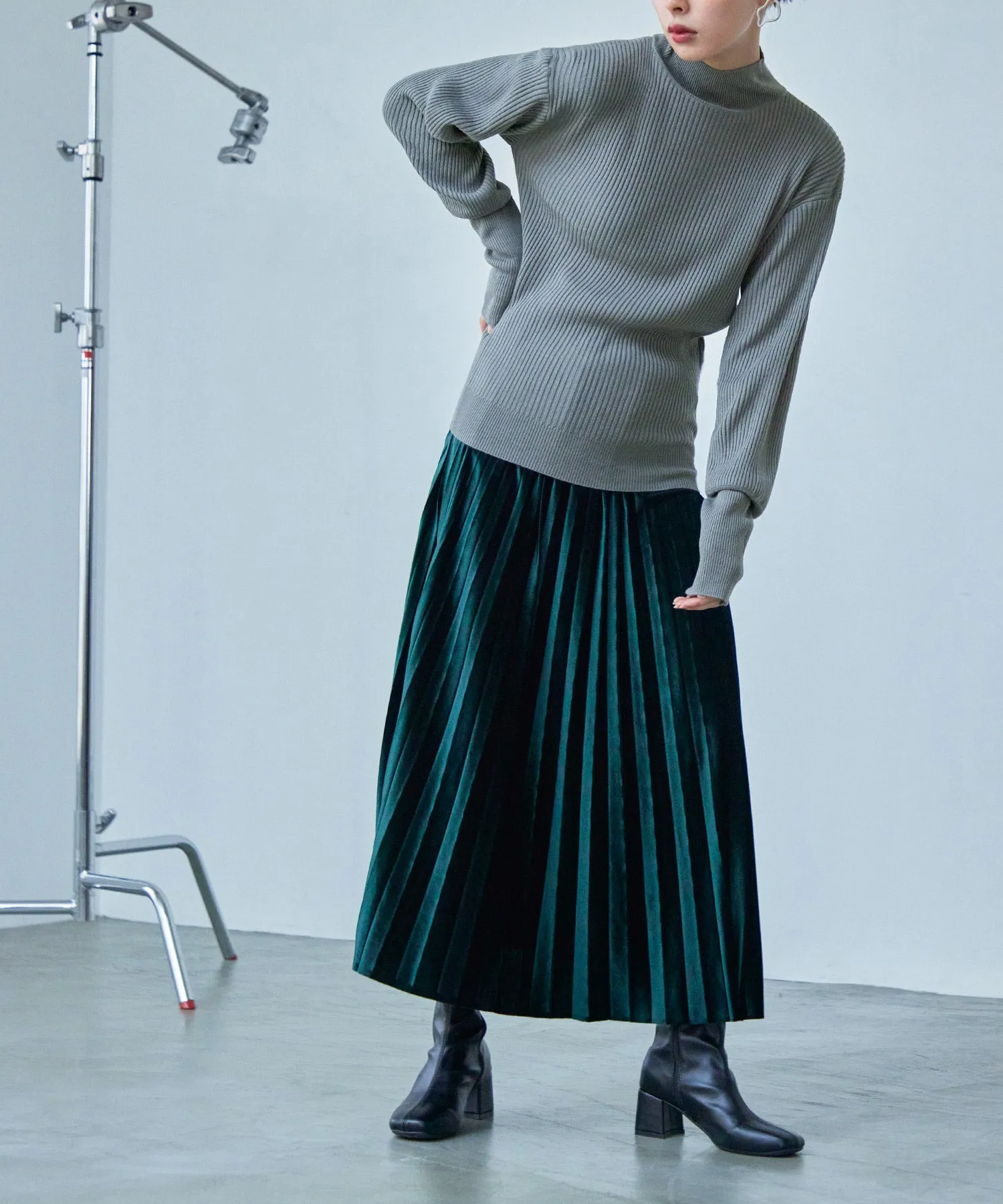 High Neck Rib Knit Pullover