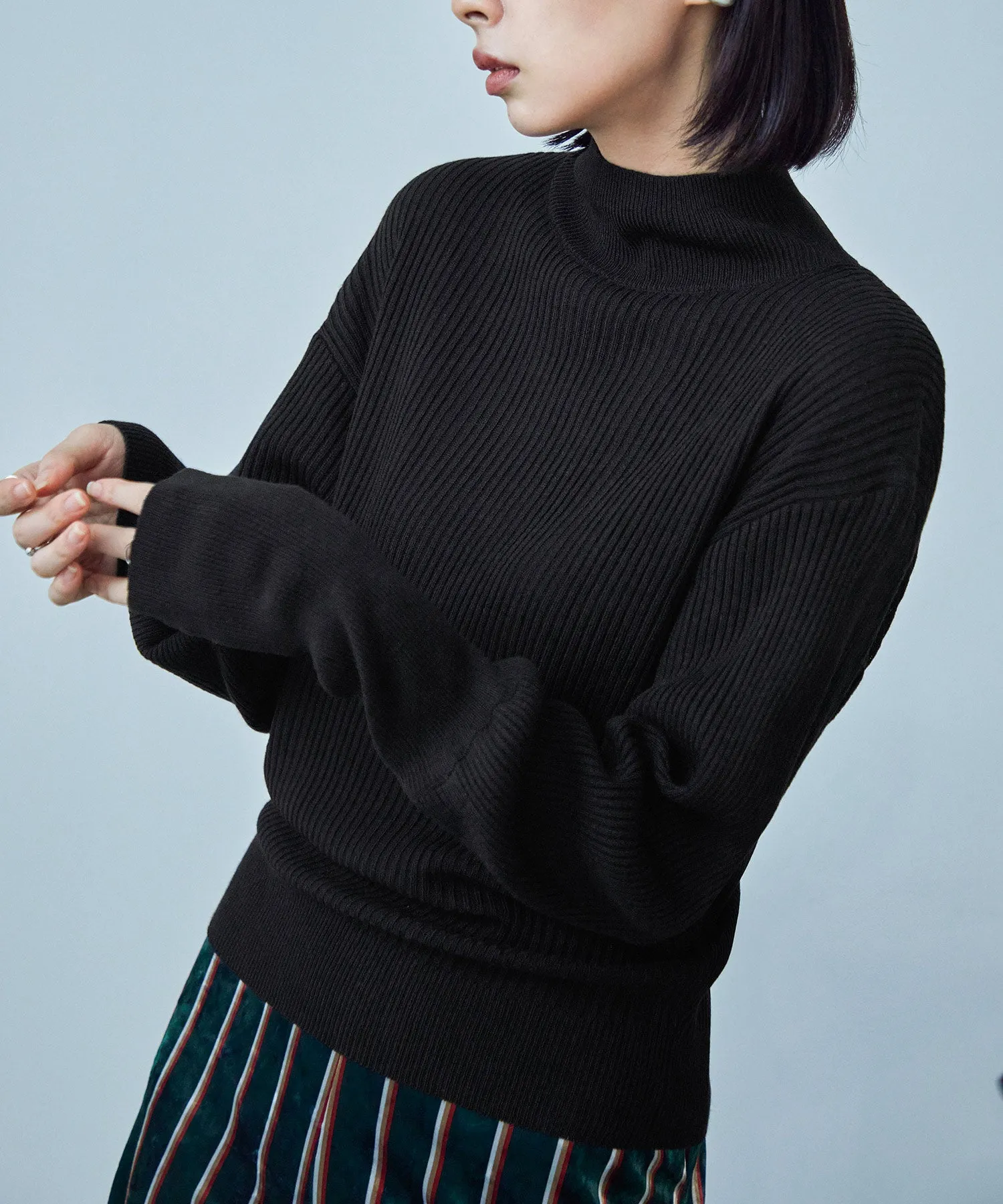 High Neck Rib Knit Pullover