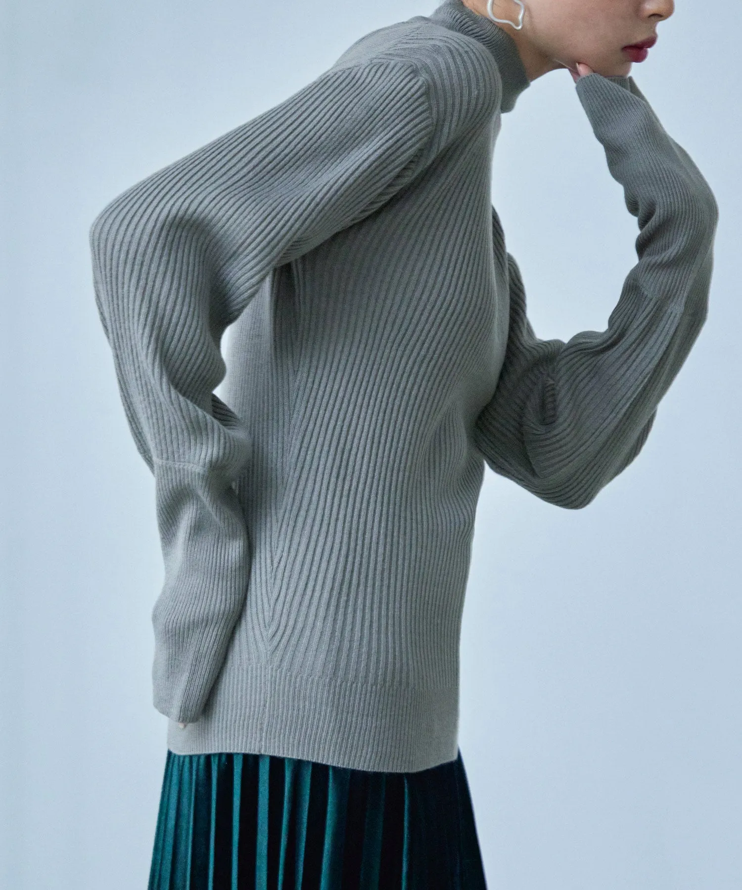 High Neck Rib Knit Pullover