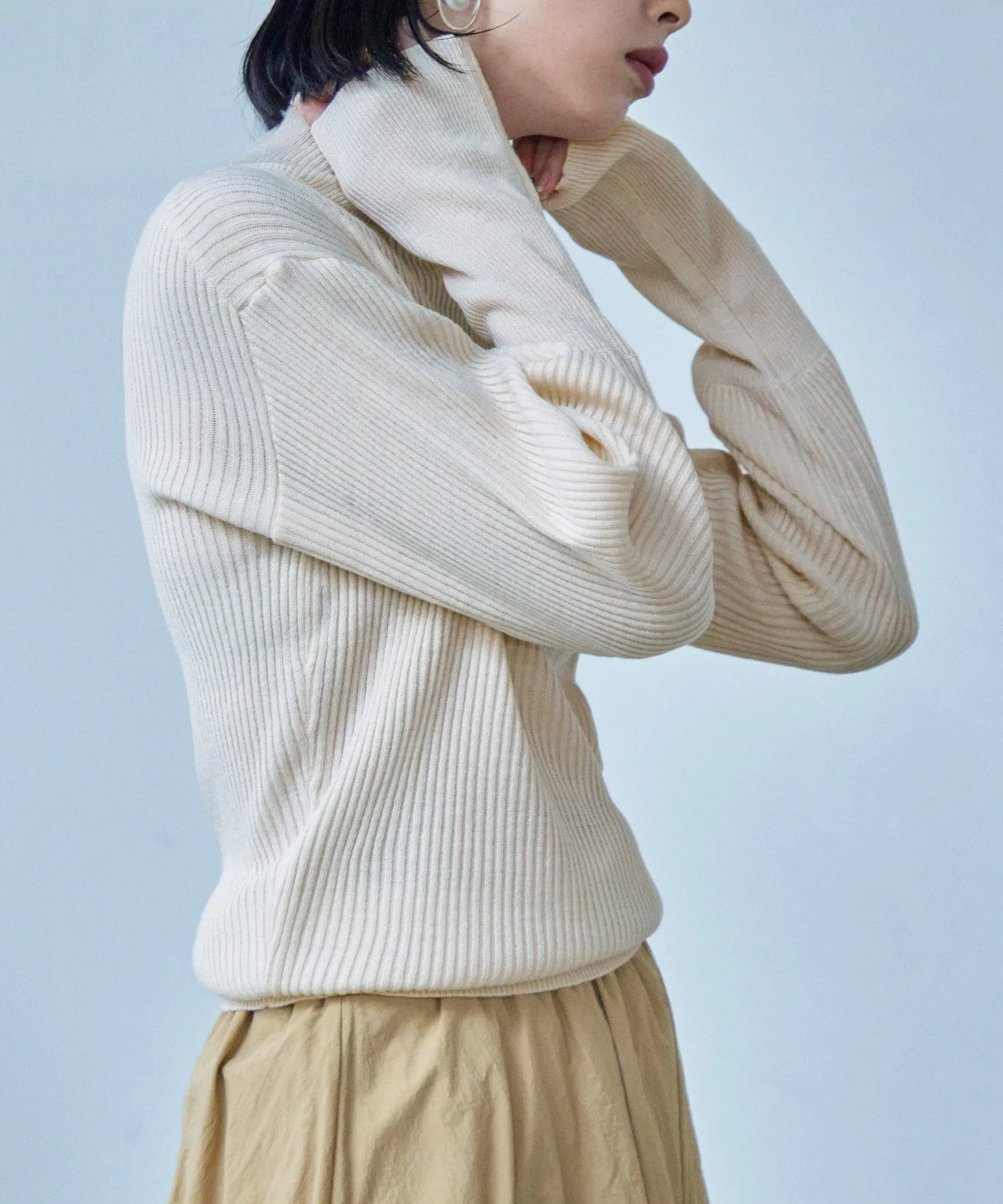 High Neck Rib Knit Pullover