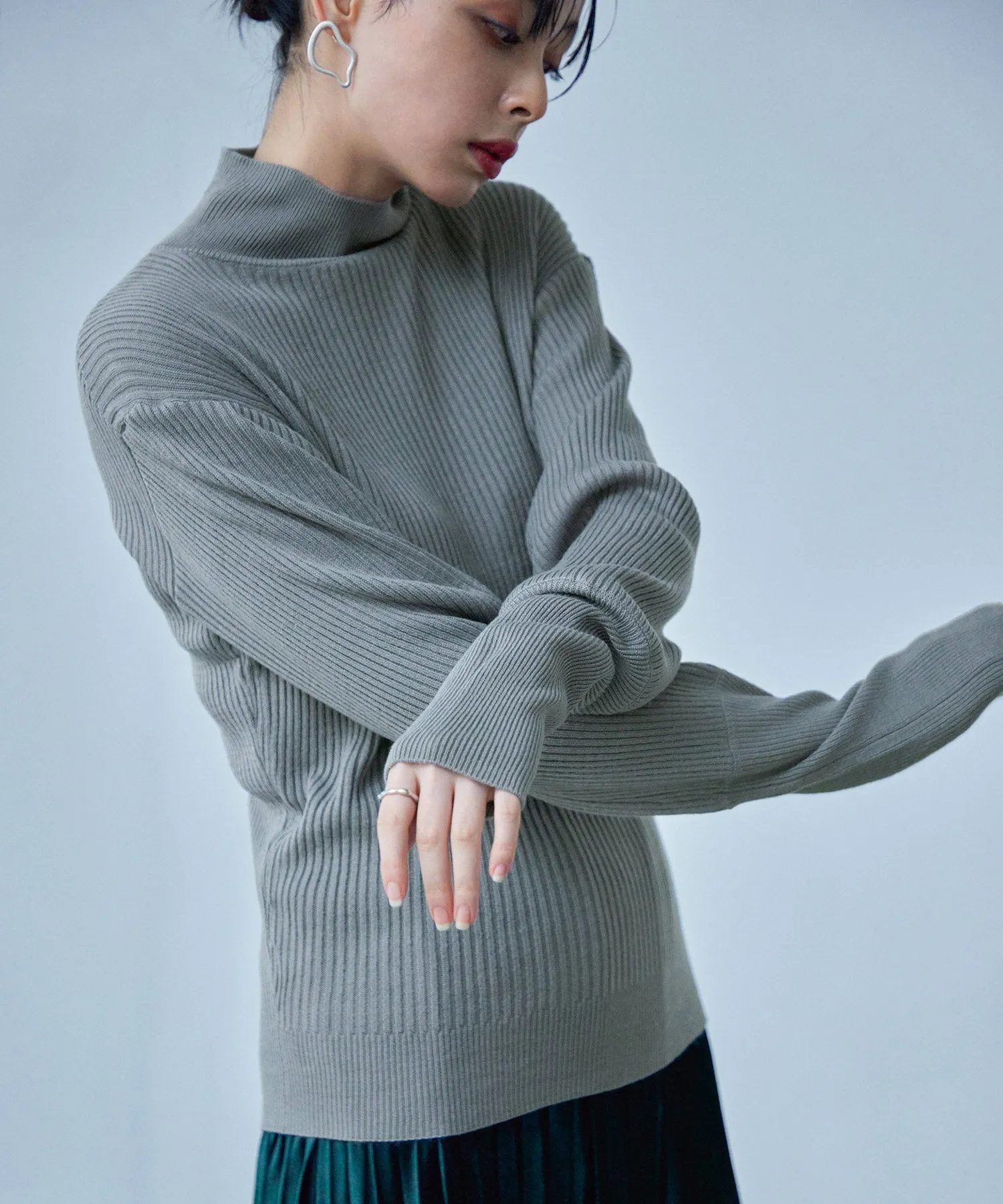 High Neck Rib Knit Pullover