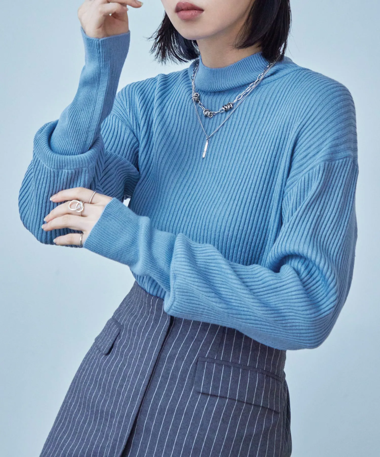 High Neck Rib Knit Pullover