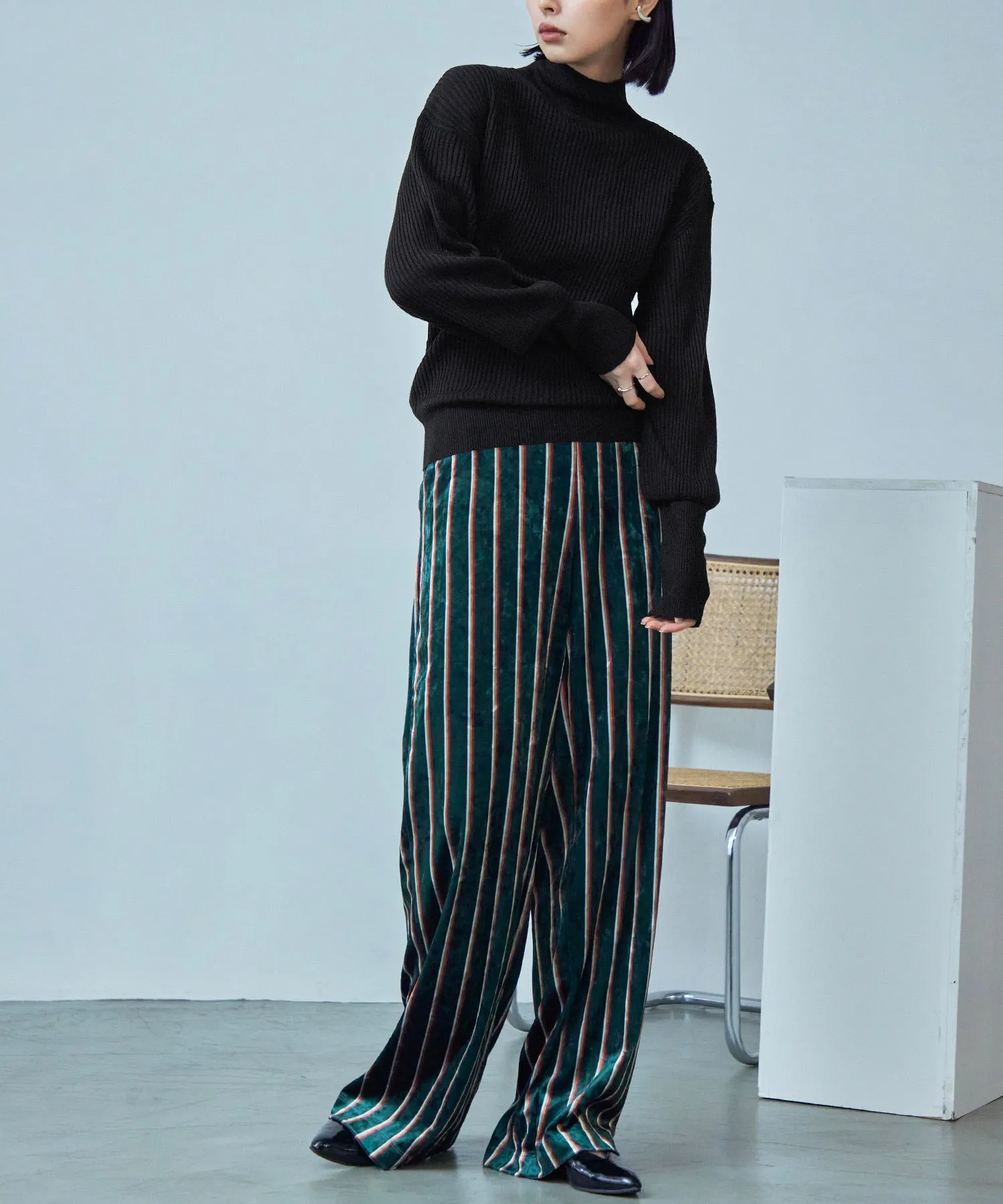 High Neck Rib Knit Pullover