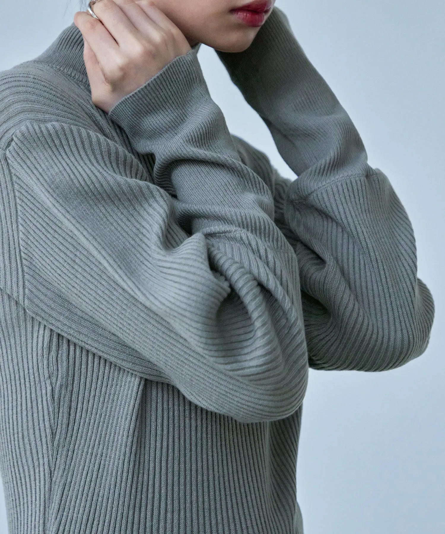 High Neck Rib Knit Pullover