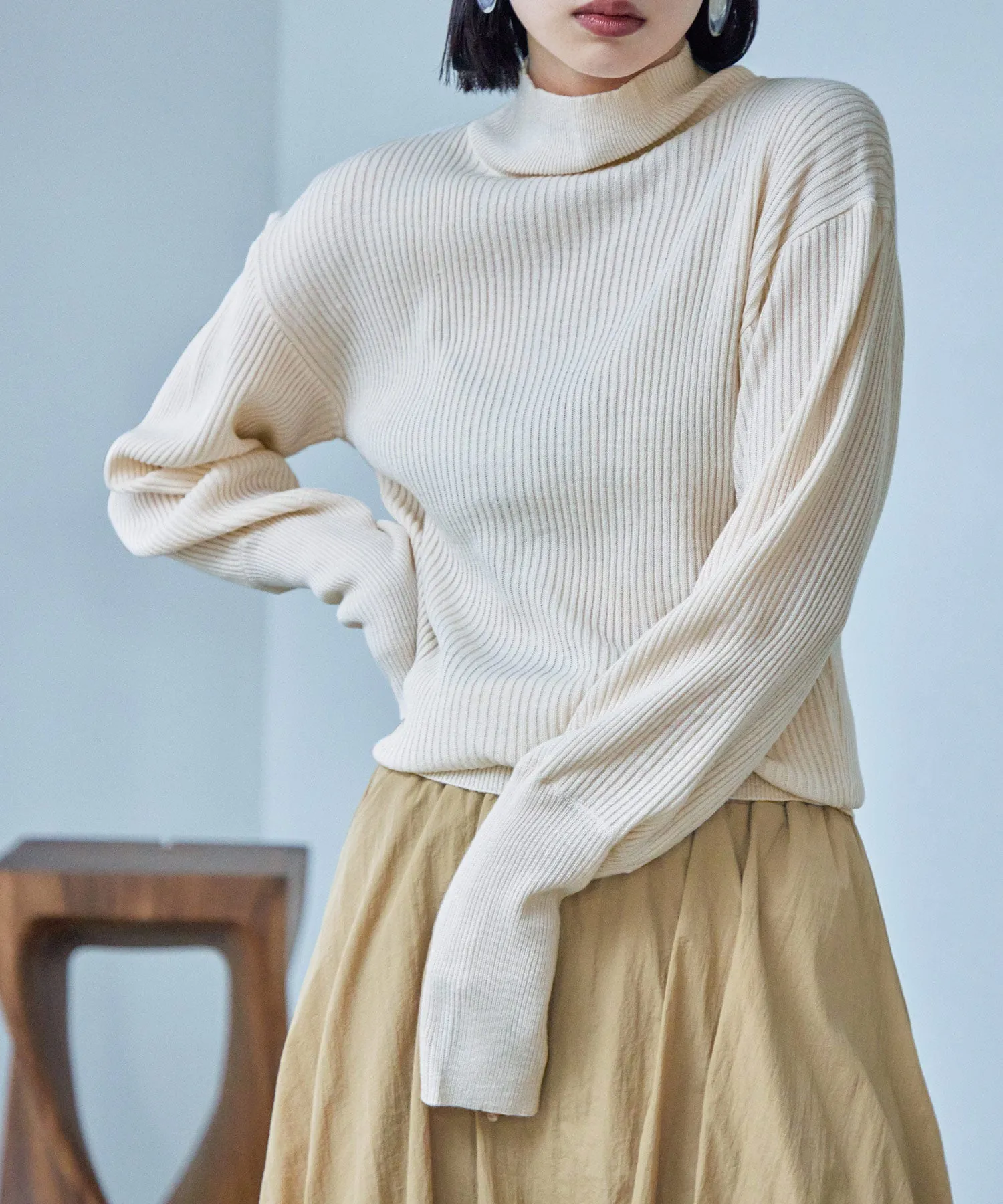 High Neck Rib Knit Pullover