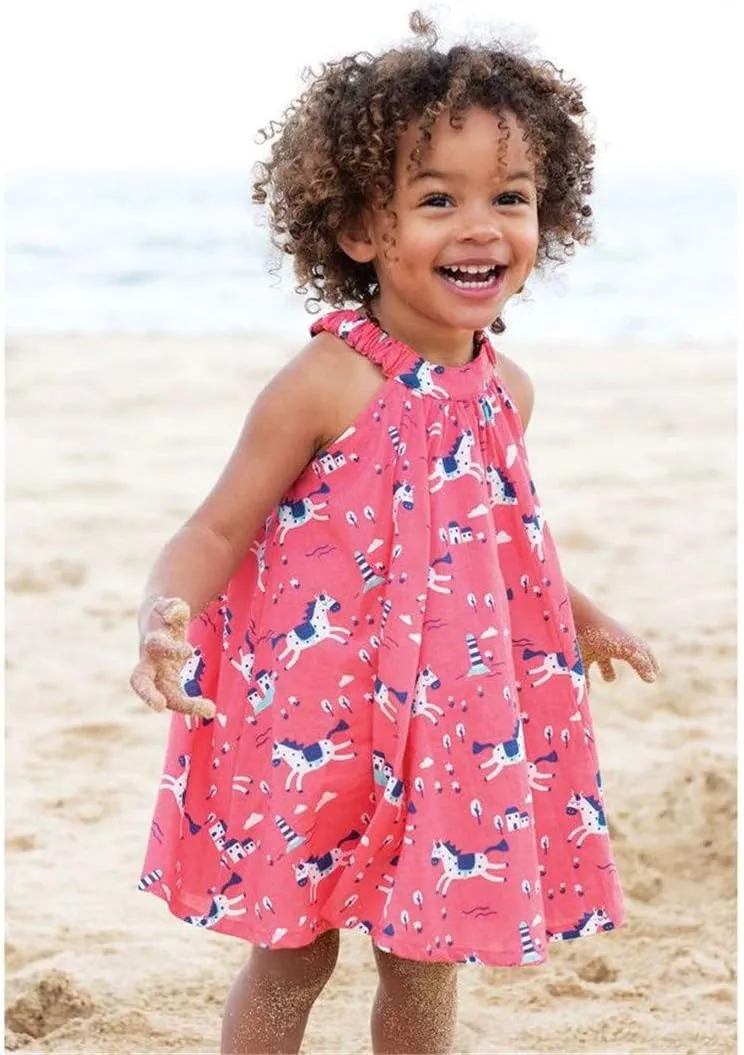 HILEELANG Girl Summer Beach Dress Halter Neck Sleeveless Casual Tank Outfit Sundress 1-12Y