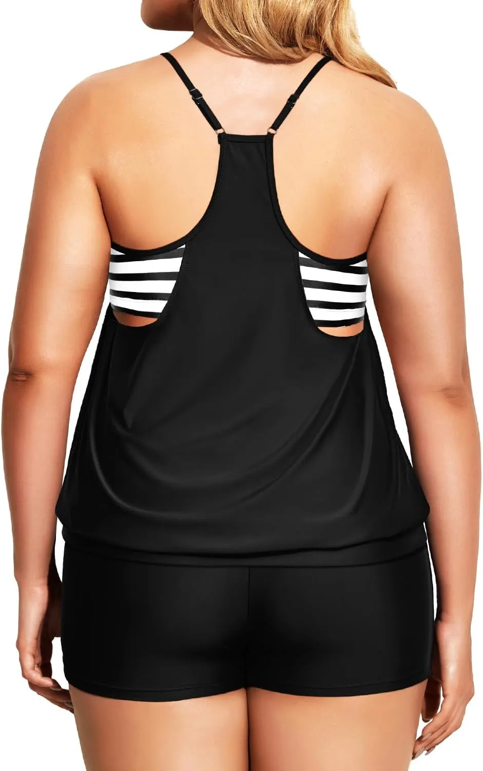 Holipick Plus Size Tankini Swimsuit for Women Two Piece Tummy Control Bathing Suit Blouson Tankini Top with Shorts
