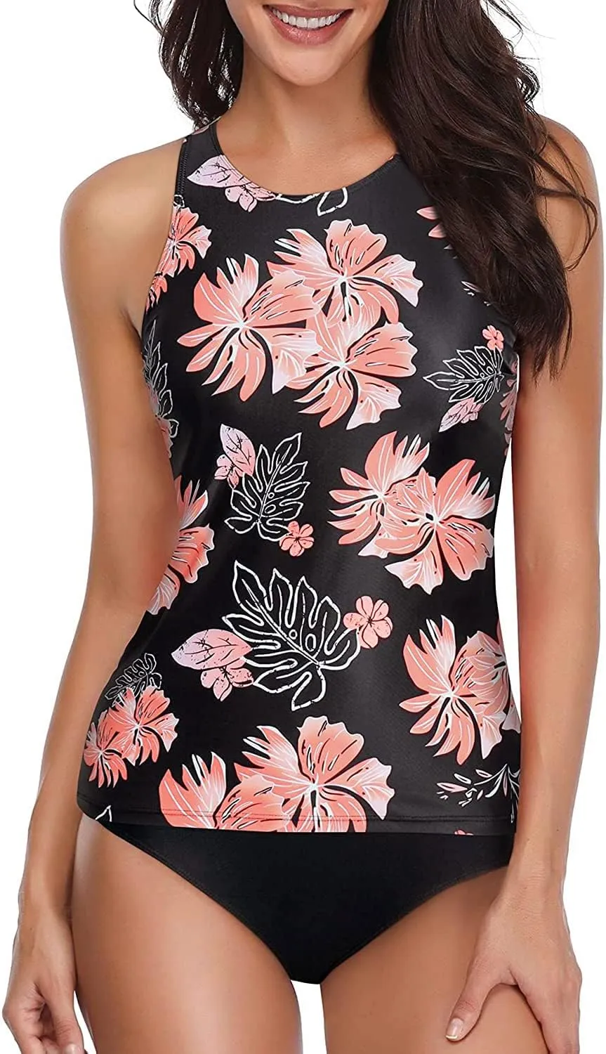 Holipick Two Piece Tankini Swimsuits for Women Tummy Control Bathing Suits High Neck Tankini Tops with Bikini Bottom