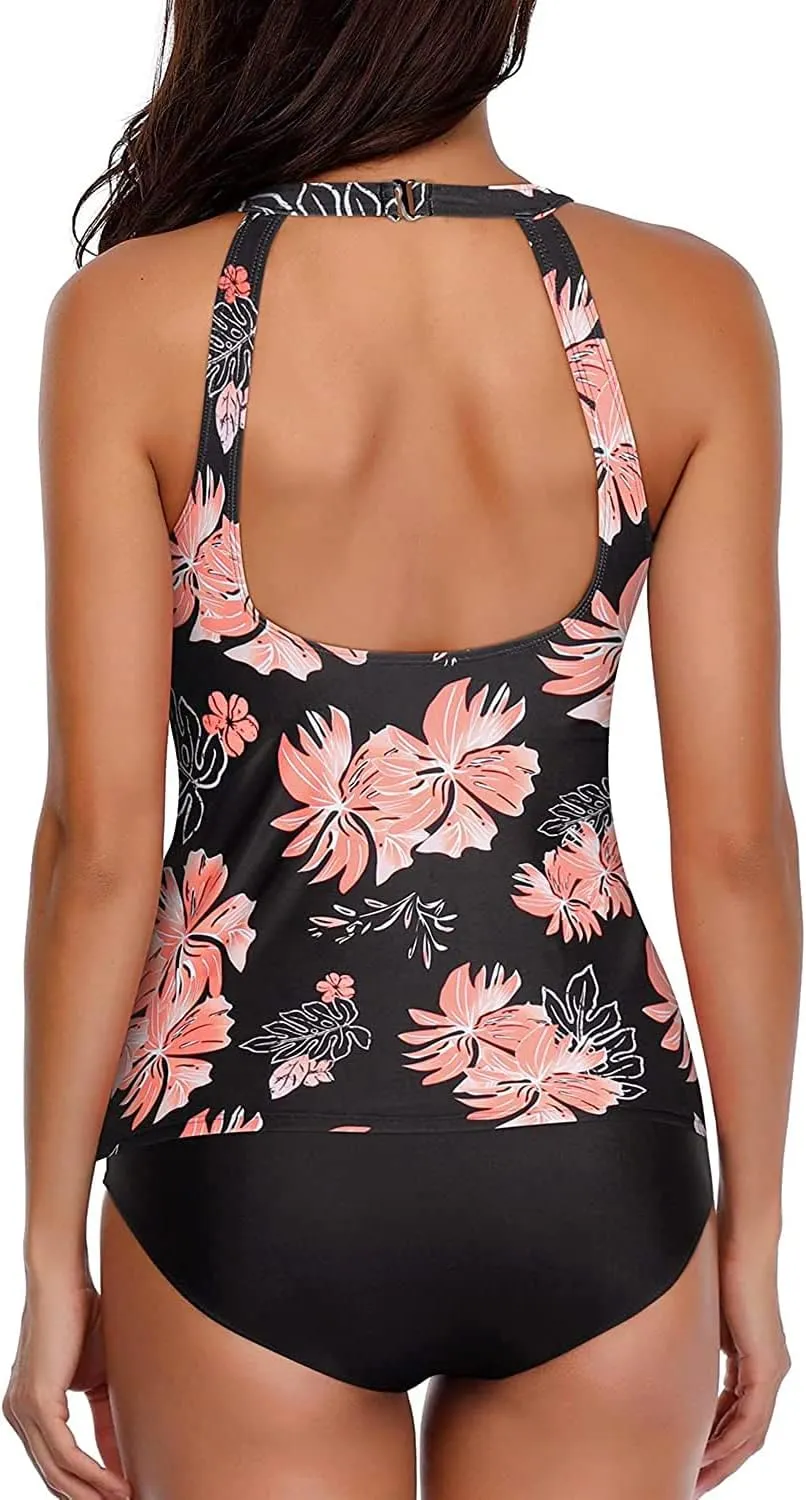 Holipick Two Piece Tankini Swimsuits for Women Tummy Control Bathing Suits High Neck Tankini Tops with Bikini Bottom