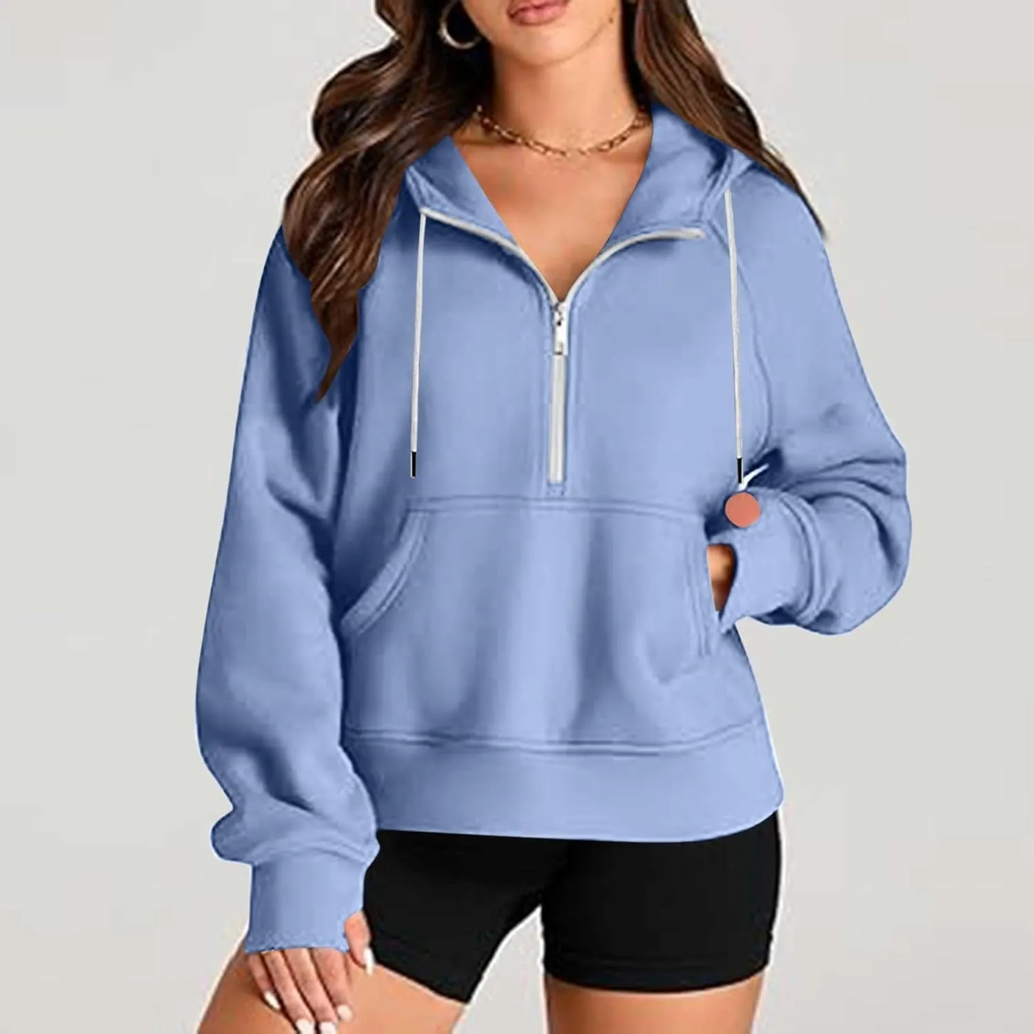 Hoodies for Women Crop Zip Up Sweatshirts Casual Loose Fit Pullover Womens Fashion Vacation Party Tops Thumb Hole