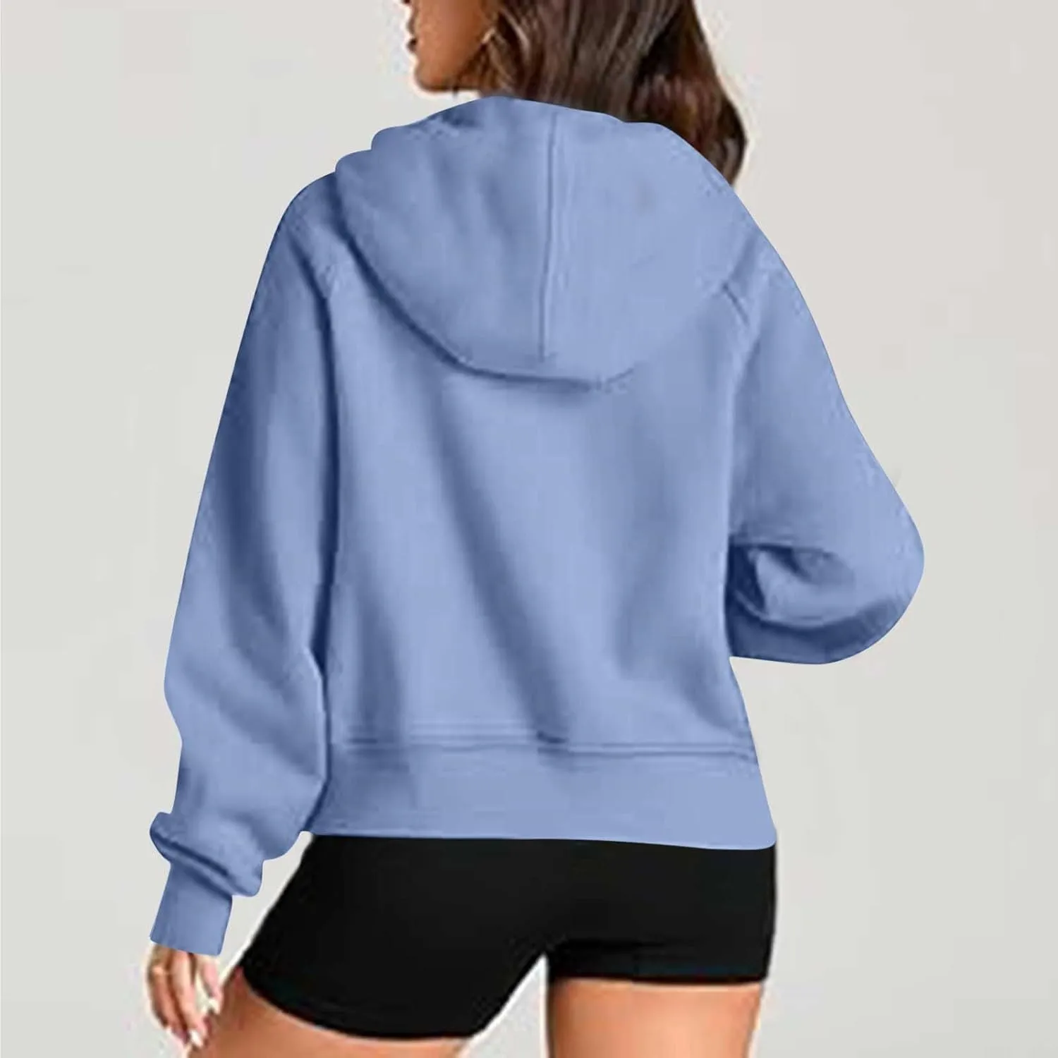 Hoodies for Women Crop Zip Up Sweatshirts Casual Loose Fit Pullover Womens Fashion Vacation Party Tops Thumb Hole