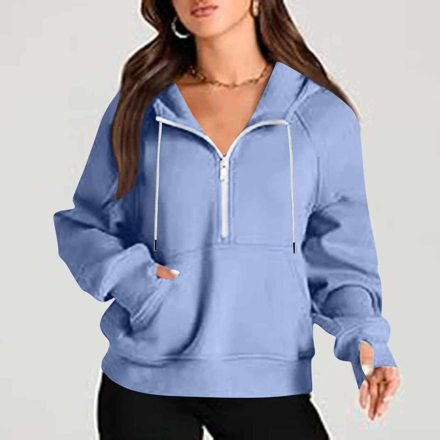 Hoodies for Women Crop Zip Up Sweatshirts Casual Loose Fit Pullover Womens Fashion Vacation Party Tops Thumb Hole