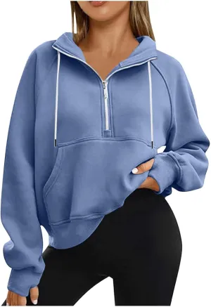 Hoodies for Women Crop Zip Up Sweatshirts Casual Loose Fit Pullover Womens Fashion Vacation Party Tops Thumb Hole