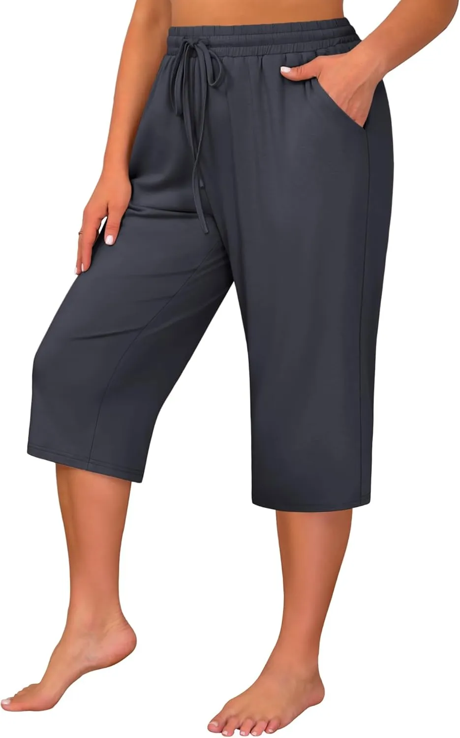Huukeay 3 Pack Women's Plus Size Capris, Drawstring Cotton Yoga Capri Sweatpants Summer Casual Loose Cropped Pant with Pocket