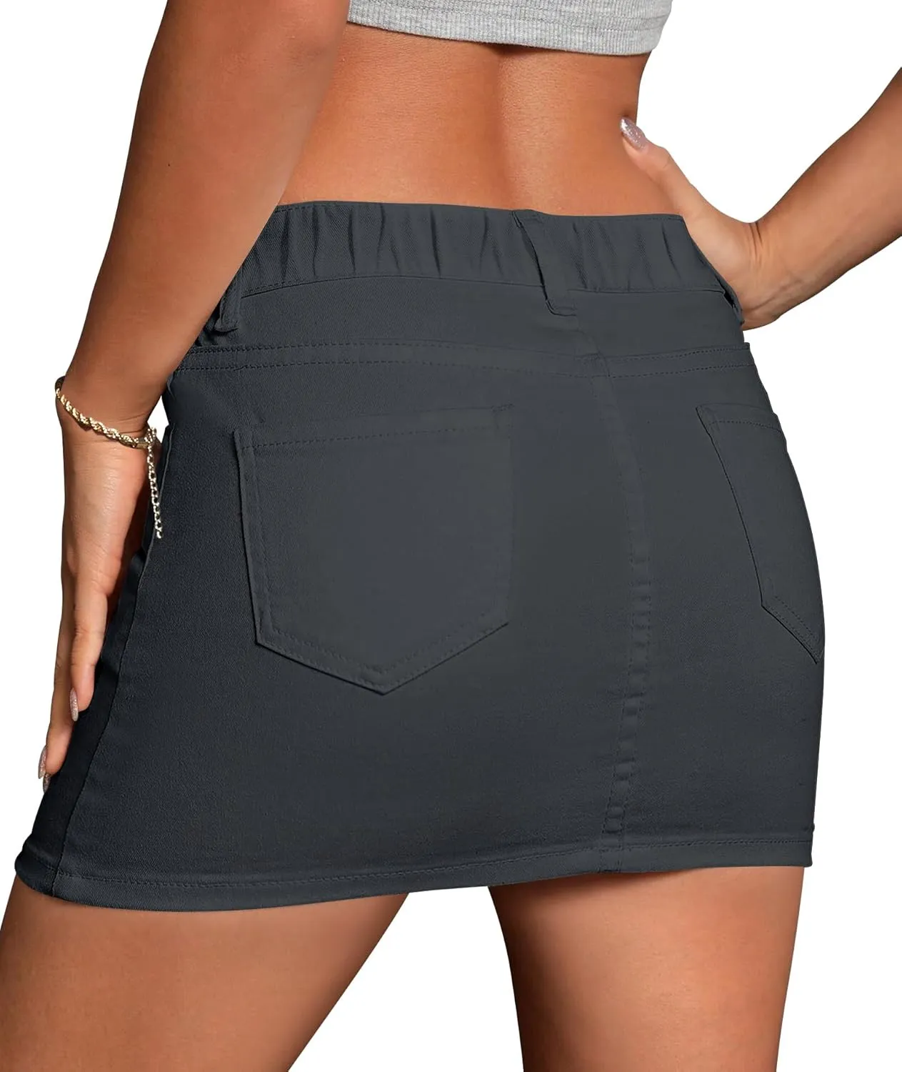 IVIR Women's Cargo Skirt Mini Skirt Y2K Summer Elastic Waist 6 Pockets Button Bodycon Short Denim Skirts