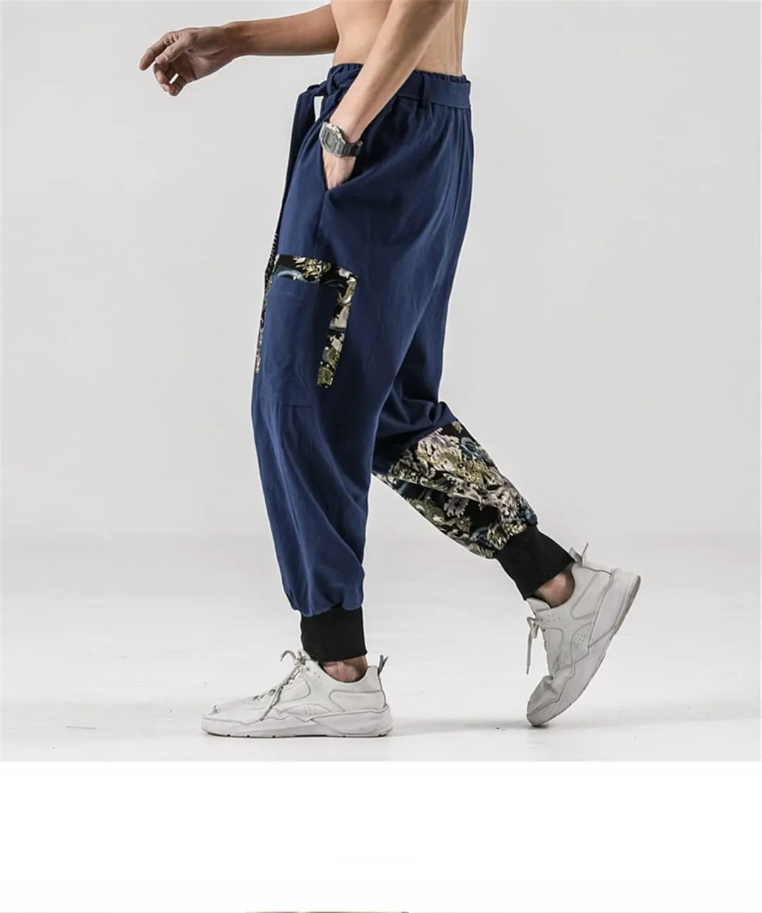 Japanese Kimono Men Cotton Linen Costume Belt Retro Harem Pants Baggy Trousers Harajuku Hip Hop
