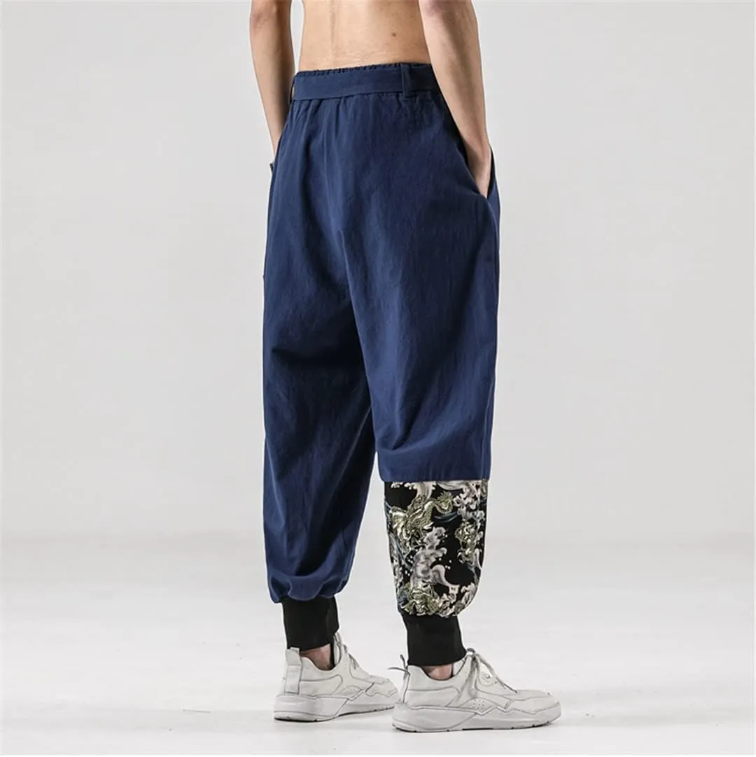 Japanese Kimono Men Cotton Linen Costume Belt Retro Harem Pants Baggy Trousers Harajuku Hip Hop