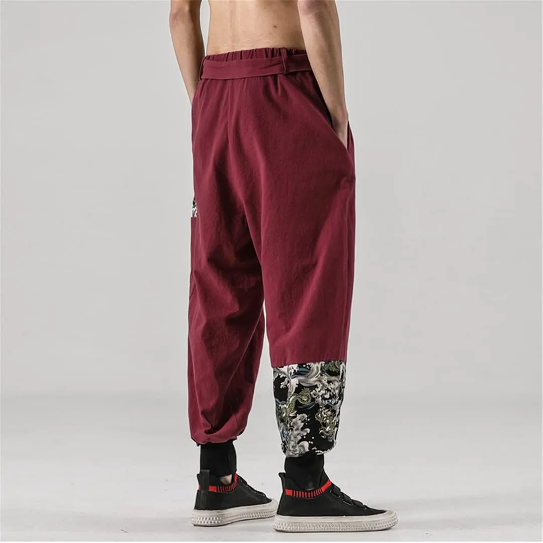 Japanese Kimono Men Cotton Linen Costume Belt Retro Harem Pants Baggy Trousers Harajuku Hip Hop