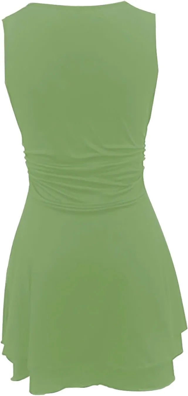 JOAU Women's Square Neck Layered Ruffle Hem Mini Dress Sleeveless Low Cut A-Line Swing Ruched Waist Short Party Dresses