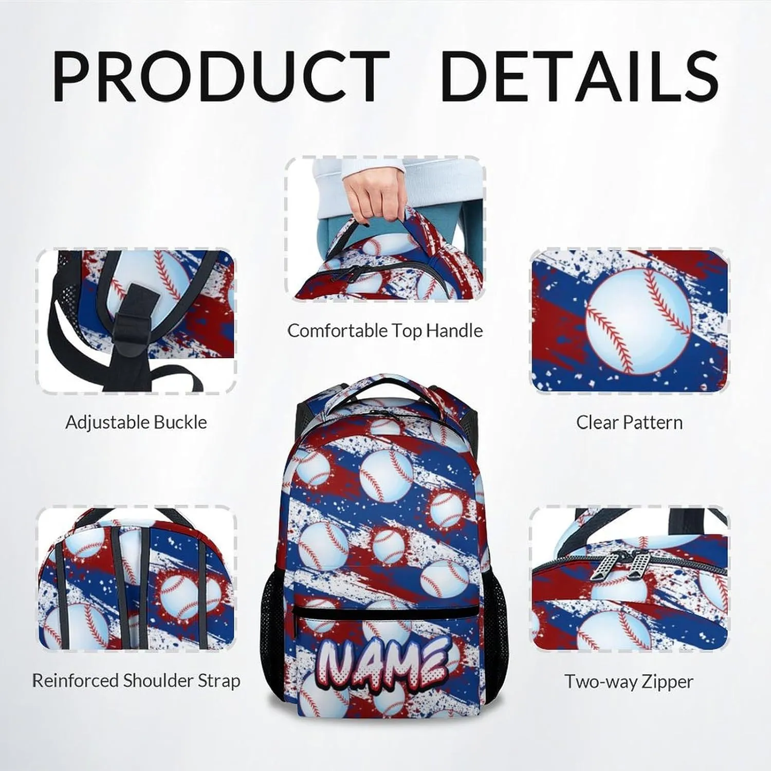 Kids Backpack, Custom Cool Bookbag for Elementary Middle, 17 Inch Baseball School Bag