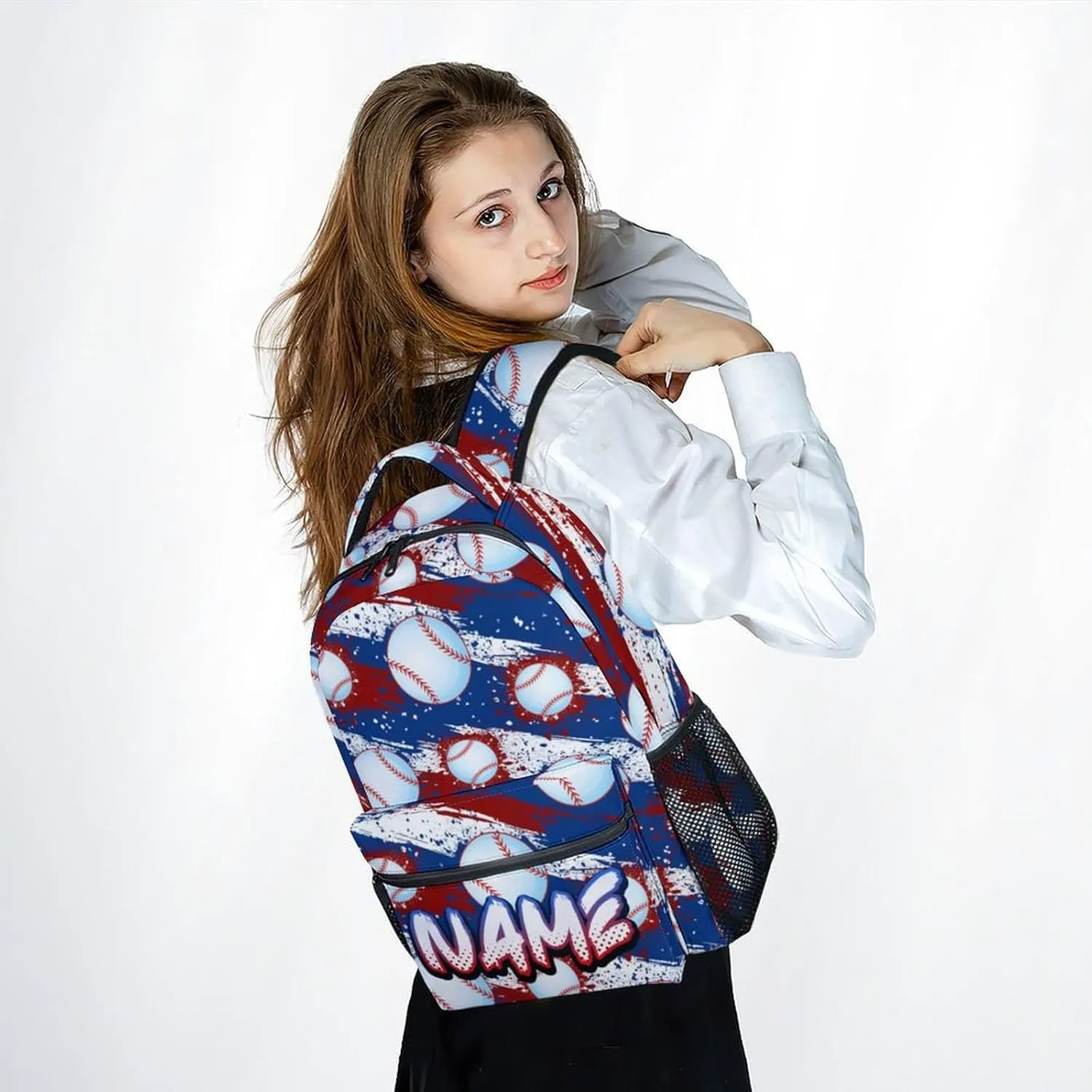 Kids Backpack, Custom Cool Bookbag for Elementary Middle, 17 Inch Baseball School Bag