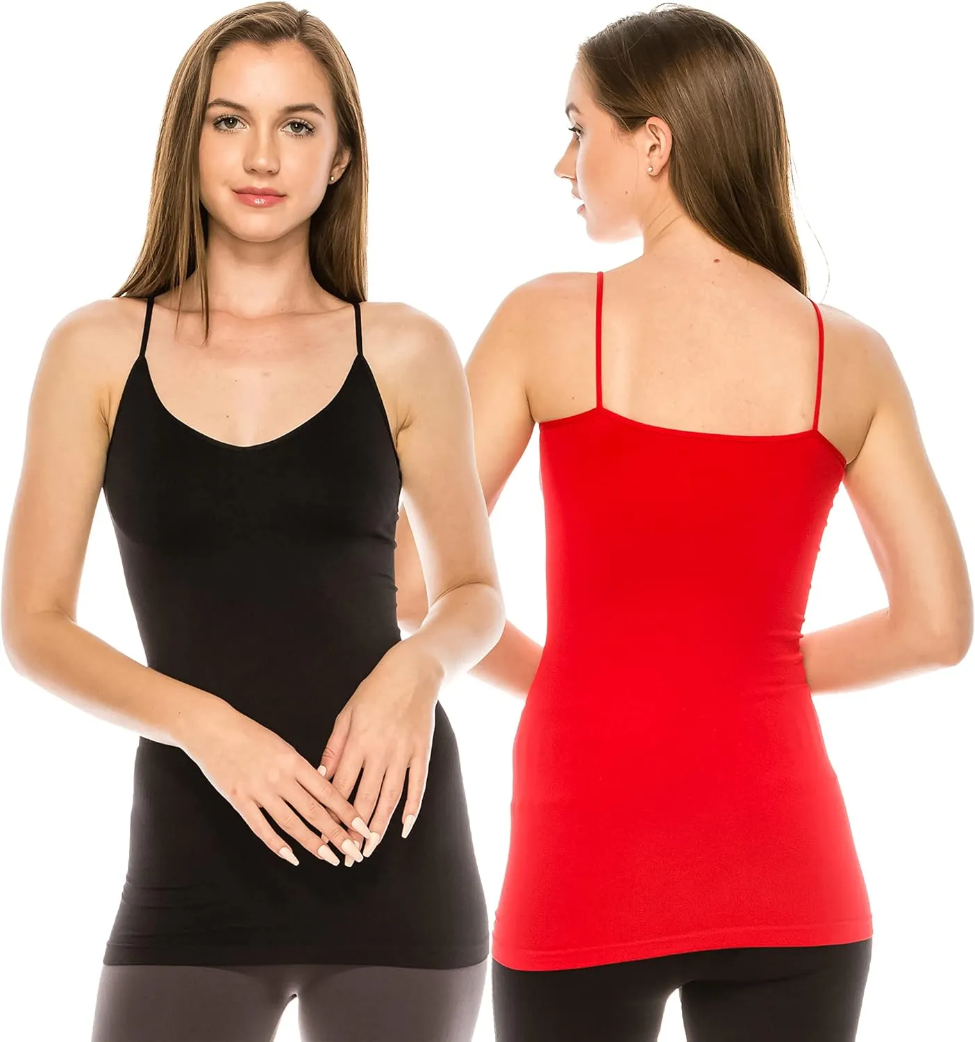 Kurve Womens V-Neck Camisole Tank - Basic Seamless Stretch Spaghetti Strap