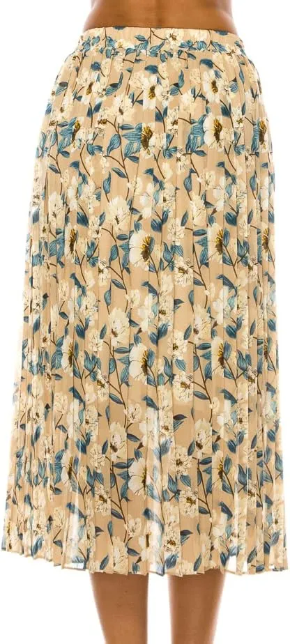 LA12ST Women Pleated A-Line High Waist Swing Flare Midi Skirt