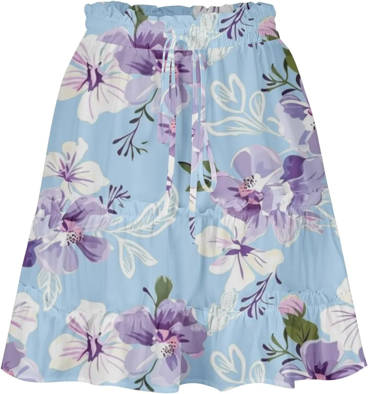Ladies Floral Boho Skirts 2025 Trendy Summer Ruffle Swing Beach Skirt Casual Bohemian Vacation Skirt for Women