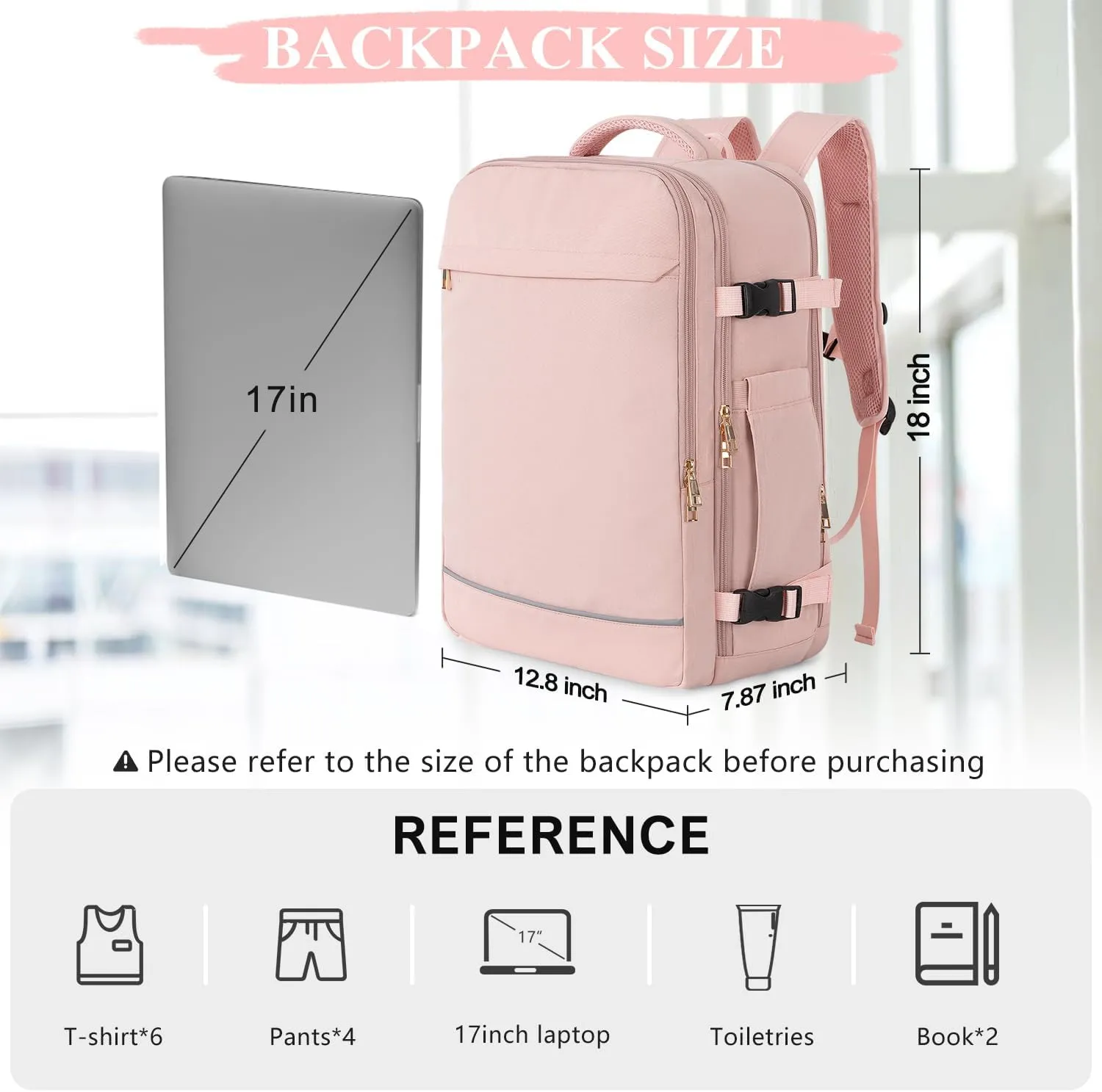 Large Travel Backpack for Women, 40L Travel Bag Personal Item Size, Laptop Backpacks, Waterproof Carry On Backpack with Packing Cubes for College Business Hiking Work Essentials, Pink