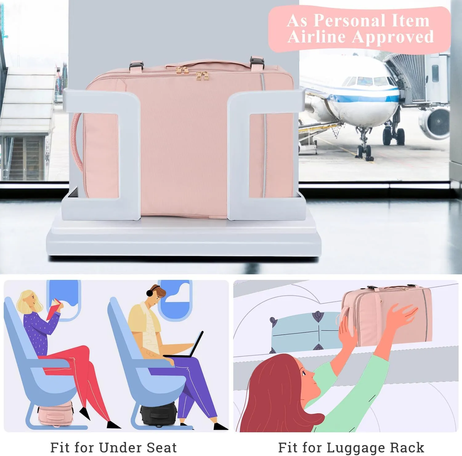 Large Travel Backpack for Women, 40L Travel Bag Personal Item Size, Laptop Backpacks, Waterproof Carry On Backpack with Packing Cubes for College Business Hiking Work Essentials, Pink