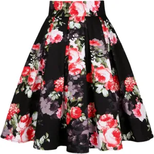 Leaf Birds Retro Floral Print Vintage Pleated Skirts Womens High Waist Midi Swing Skirt