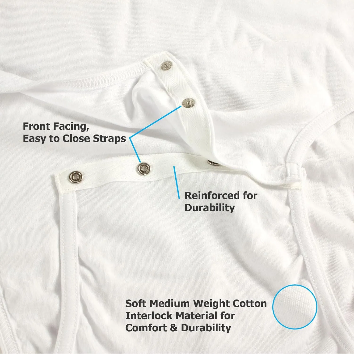 LeakMaster Adult Bodysuit Diapering T-Shirt Quality Heavyweight 100% Cotton Fabric. Front Facing Snap Closures.