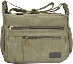 Light Weight Canvas Shoulder Bag for Women Messenger Handbags Cross Body Multi Zipper Pockets Bag