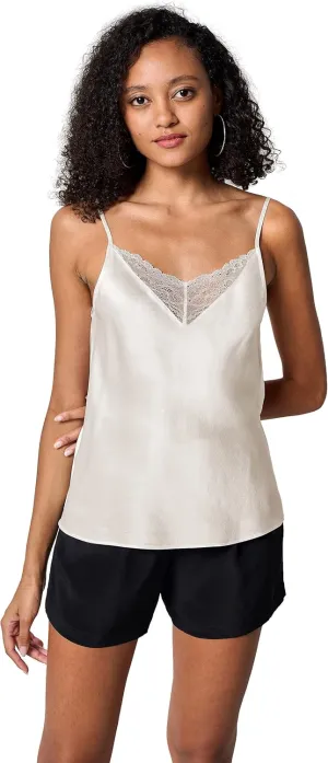 LilySilk Pure Silk Lace Camisole for Women 100% Silk Lingerie Base Layer Adjustable 2-in-1 Summer Tank Tops Ladies