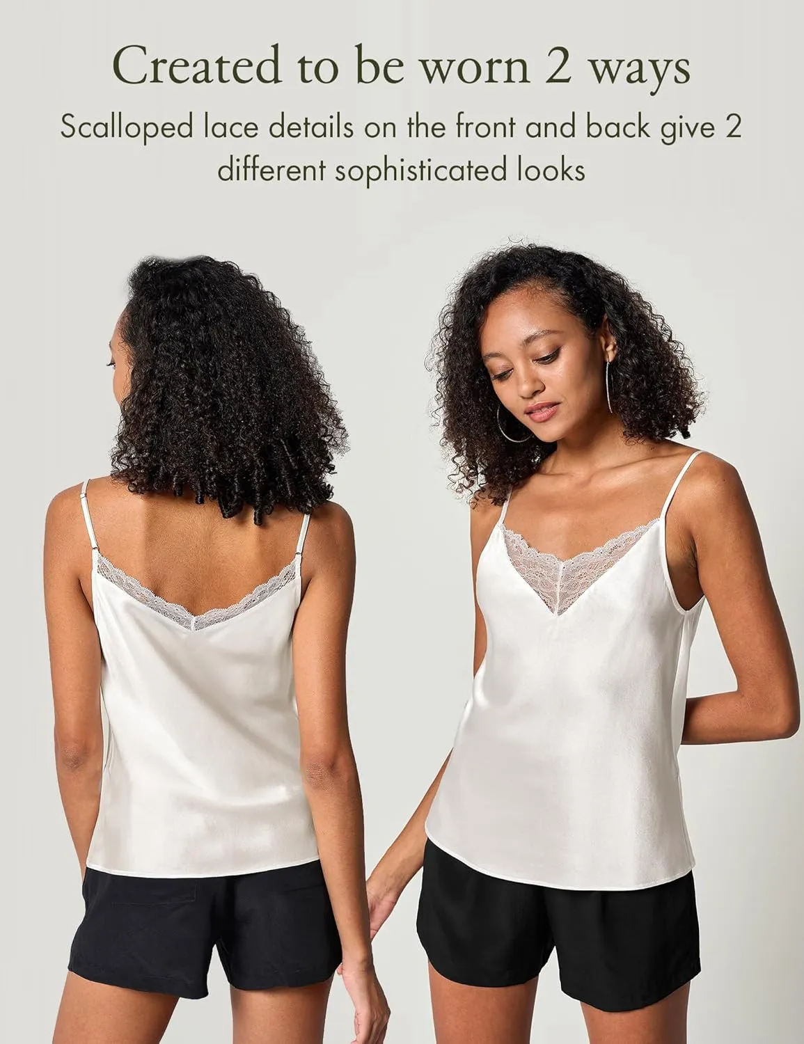 LilySilk Pure Silk Lace Camisole for Women 100% Silk Lingerie Base Layer Adjustable 2-in-1 Summer Tank Tops Ladies