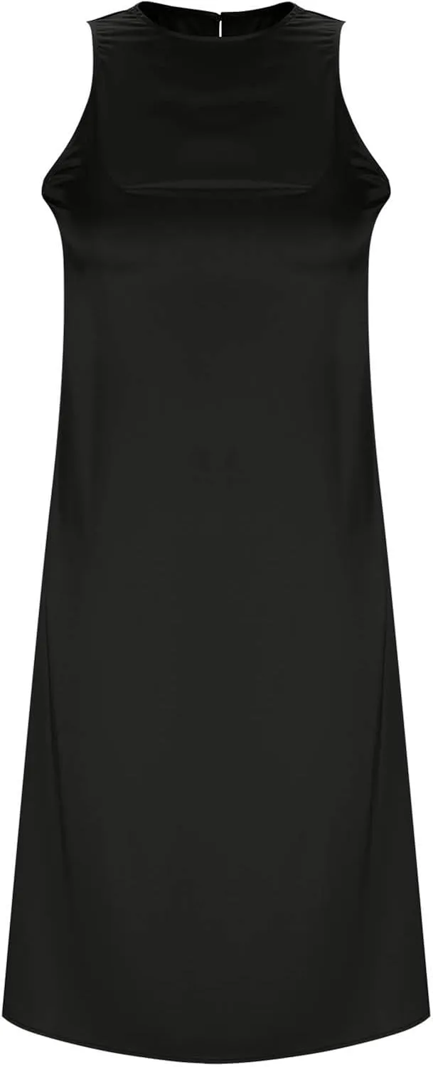 Lmdudan Women's Bodycon Maxi Dresses Satin Lounge Tank Long Dresses Elegant Halter Neck Casual Sleeveless Summer Dress