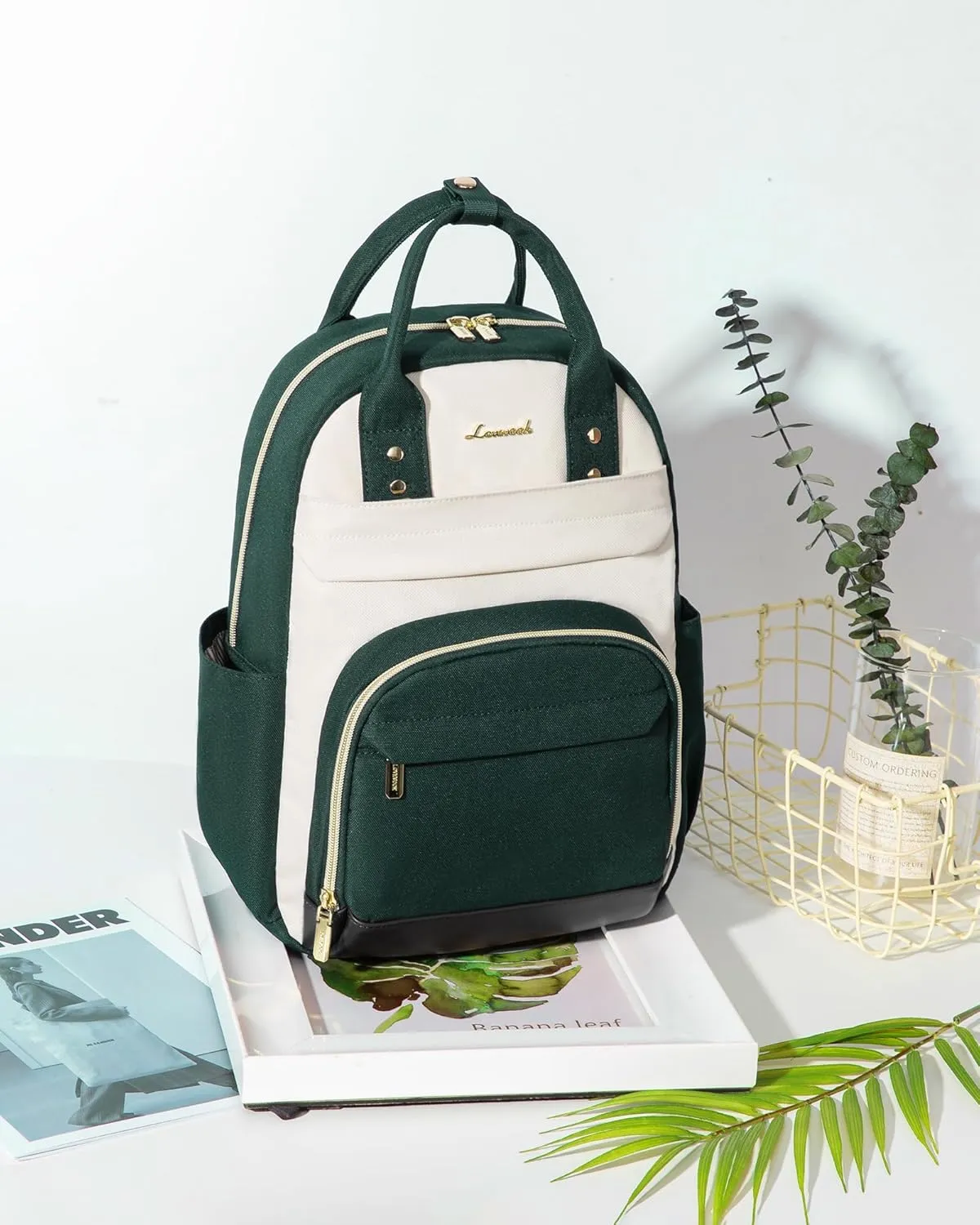 LOVEVOOK Mini Backpack Purse for Women, Small Backpack Bag, Light Weight Stylish Backpack for Daily Travel, Drak Green-Beige-Black